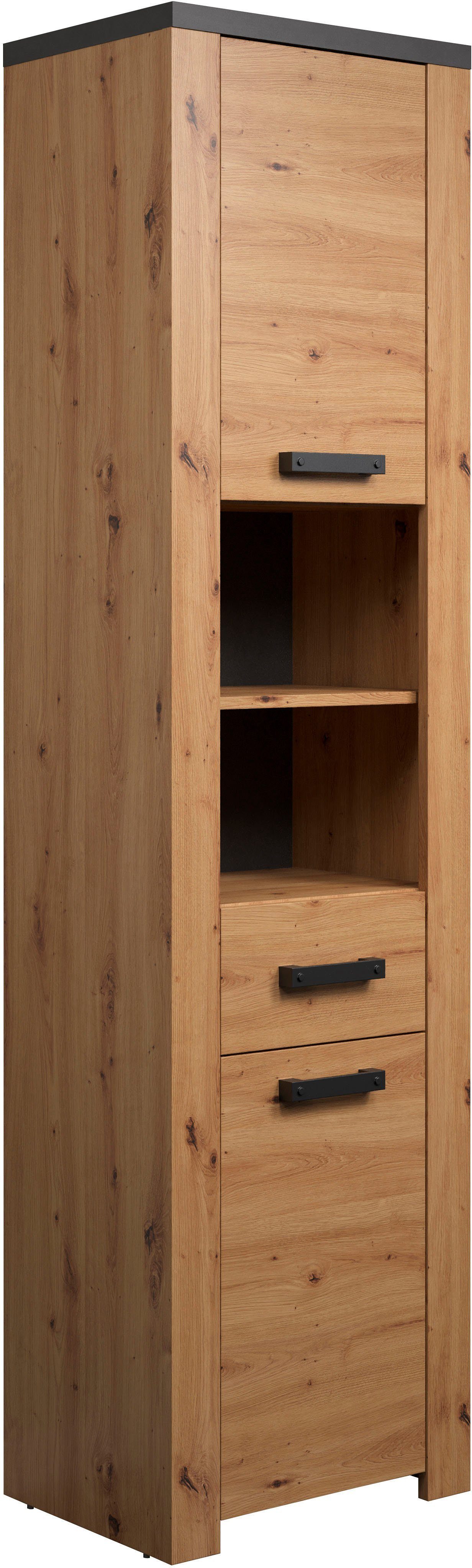 Home affaire Hoge kast Ambres Badkamerkast in matte echt houtlook - afmetingen (B/D/H) 53/35/196 cm (1 stuk)
