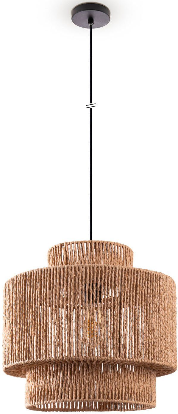 Paco Home Hanglamp Hugo Lupita Woonkamer eetkamer rattan look Boho lampenkap papier