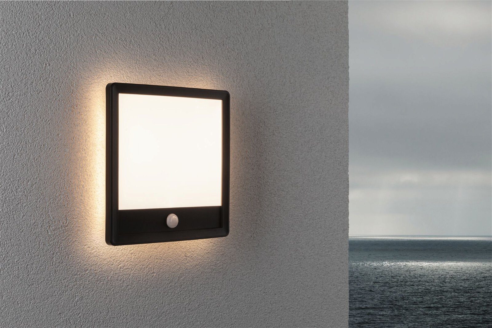 Paulmann Led-wandlamp voor buiten Buitenpaneel Lamina 250x47mm 3000K 14,5W 950lm 230V kunststof Backlight bewegingssensor zeewaterbestendig IP44 3000 K, vierkant (1 stuk)