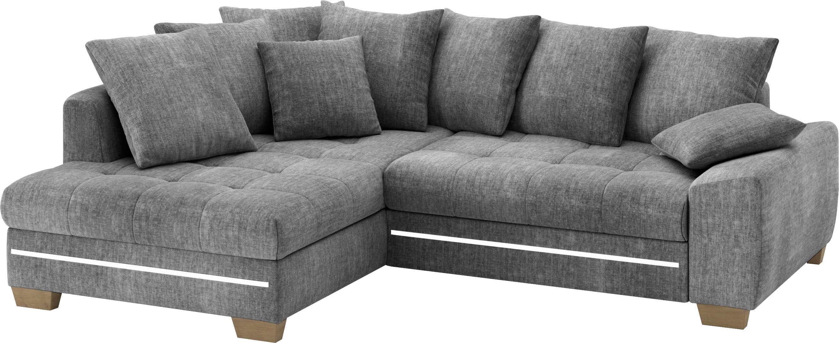 Mr. Couch Hoekbank Nikita II, L-vorm met rgb-led verlichting, optioneel met bed, bedlade, koudschuim grijs, hoekbanken, 243 cm