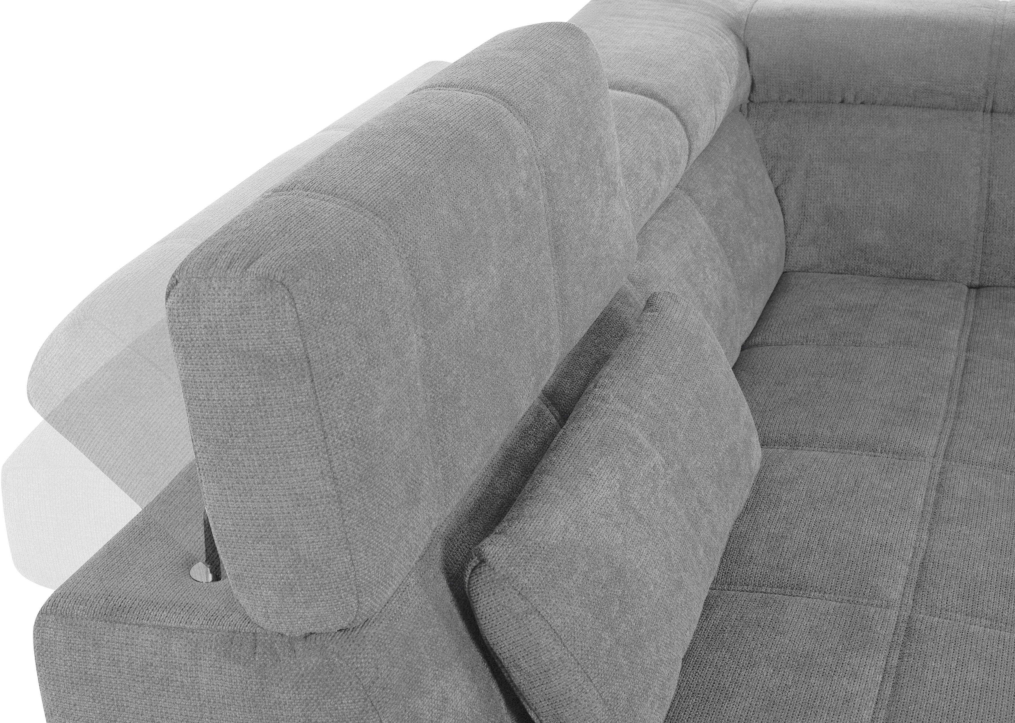 DOMO collection Hoekbank Brandon L-vorm, ook in leer met verstelbare hoofdsteun, naar keuze met verstelbare zitdiepte