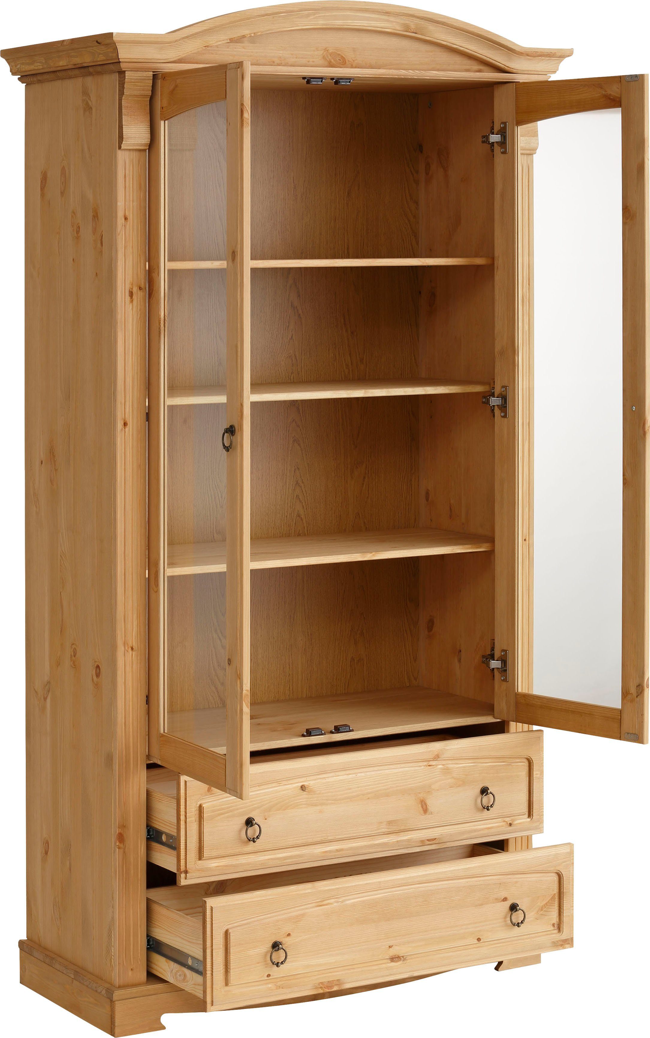 Home affaire Vitrinekast ANNA Hoogte 187 cm, breedte 100 cm, metalen handgrepen, van massief grenen, FSC®