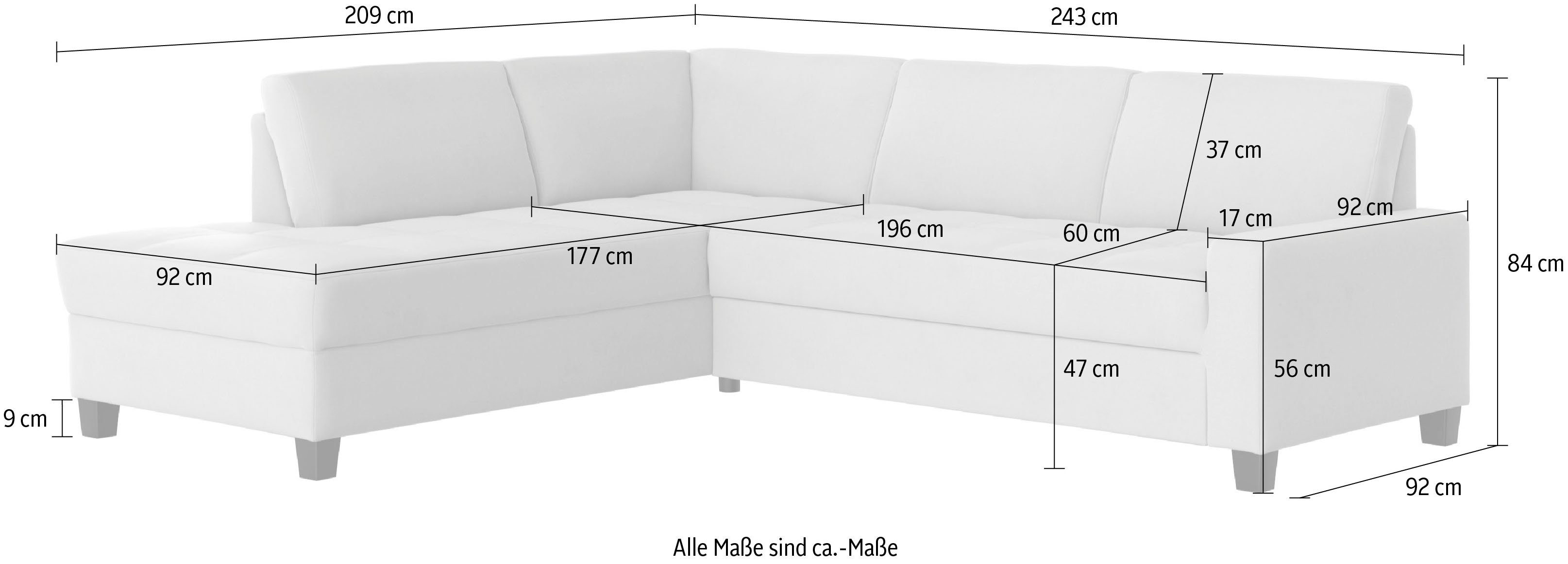 DOMO collection Hoekbank Florentina tijdloos en elegant, zitnaden als designelement, L-vorm keuze met slaapfunctie, met contrastnaad, comfortabele zithoogte 47 cm