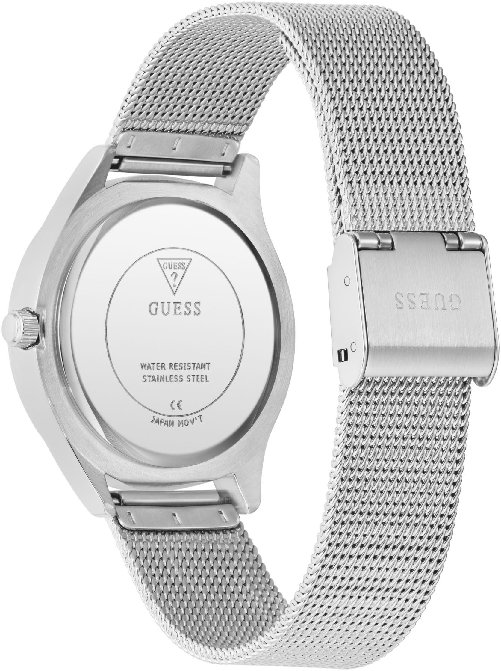 Guess Kwartshorloge GLITZ PLAQUE Horloge, dameshorloge, stalen band, mineraalglas, analoog
