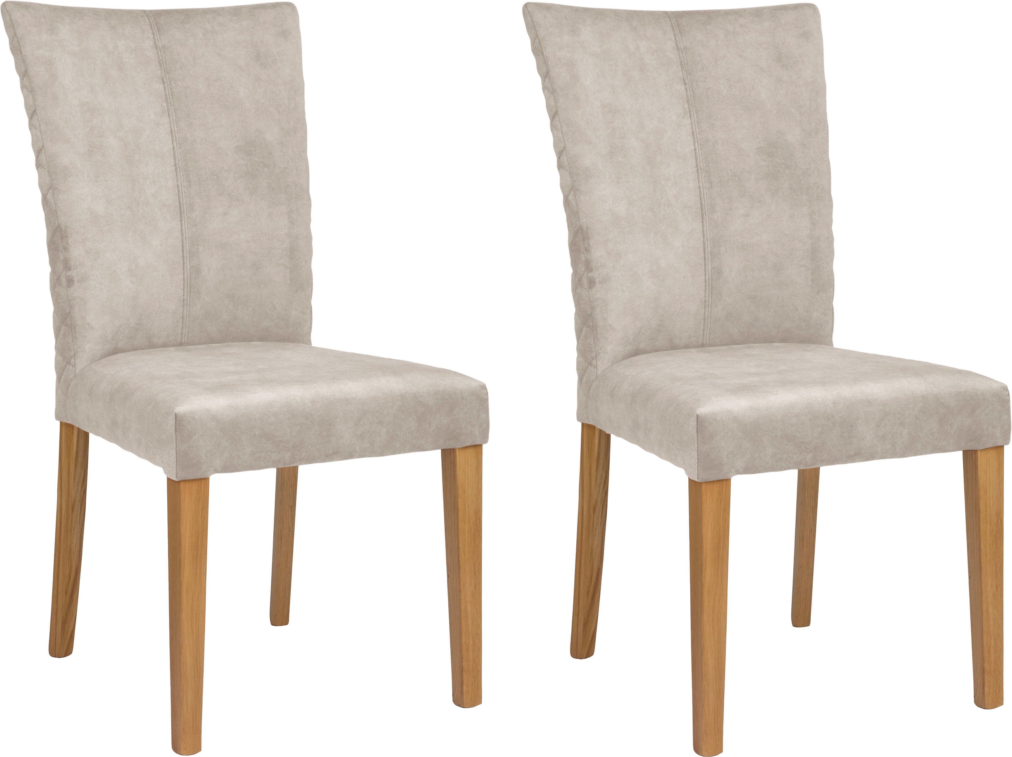 Leonique Eetkamerstoel Vence met ruitstiksel in de rugleuning, poten van massief eiken (set, 2 stuks) 4 poot stoelen wit