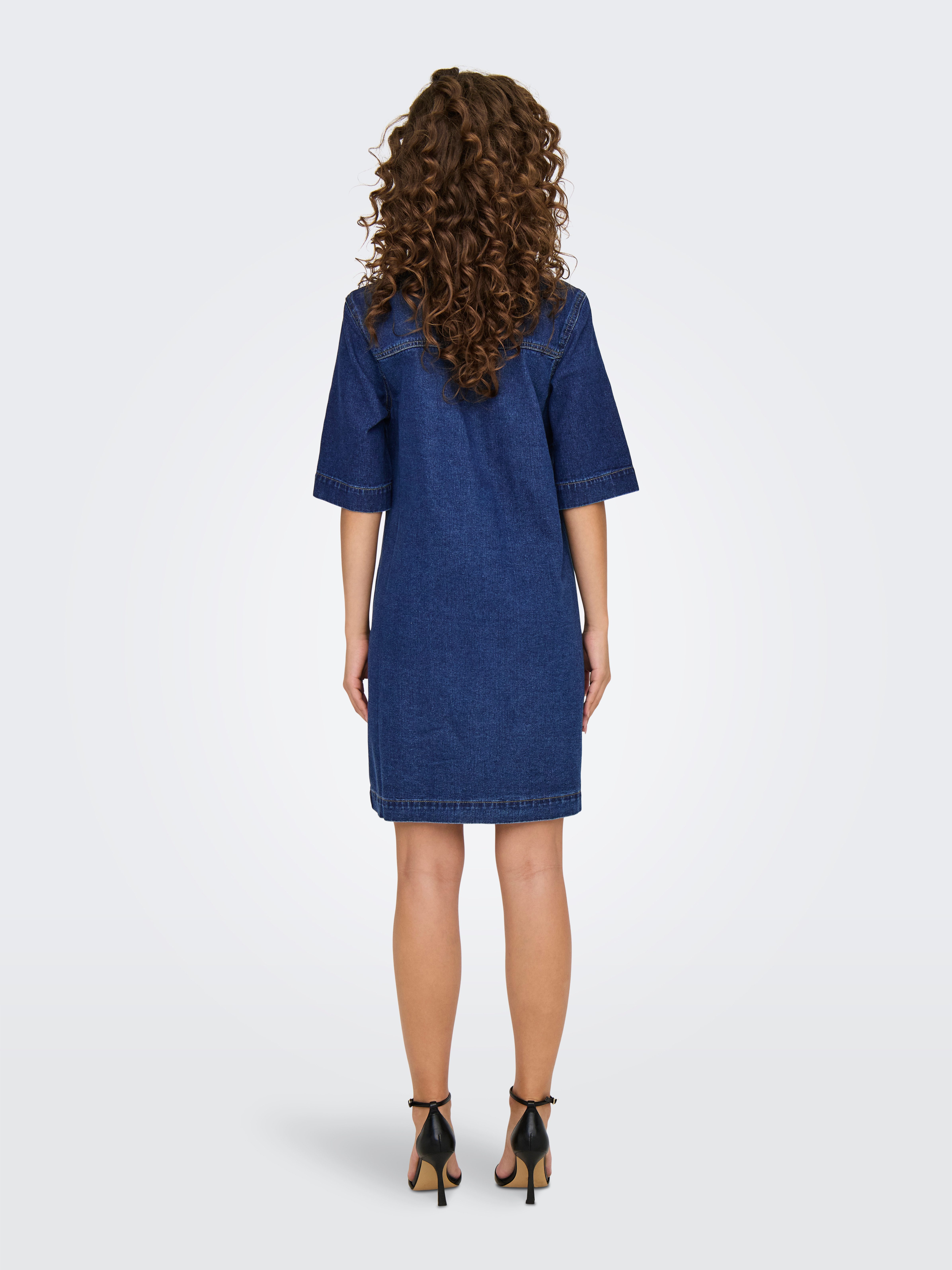 Only Jeans jurk ONLBELLE S/S BUTTON DRESS DNM GUA NOOS