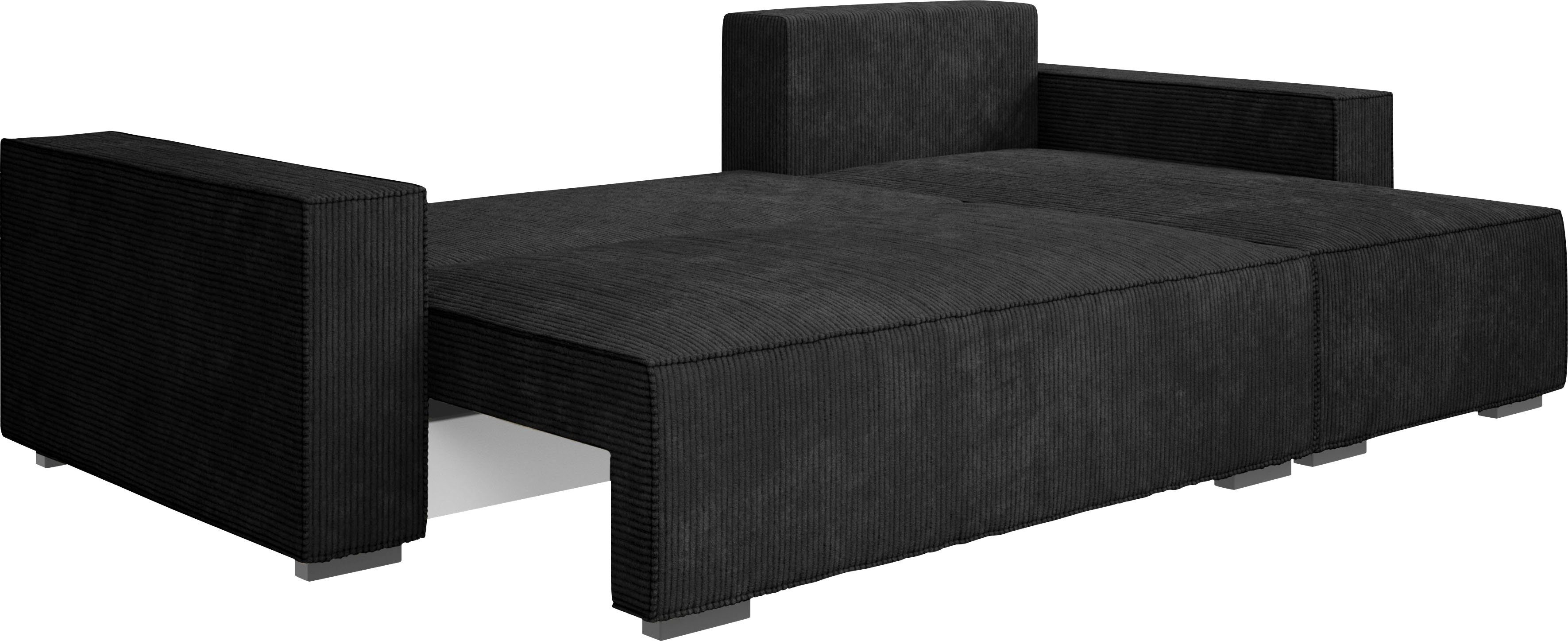 INOSIGN Hoekbank Winton ribfluwelen bank/slaapbank 253 cm Ribfluweel, omkeerbare recamiere, slaapfunctie (130/208 cm), bedbox