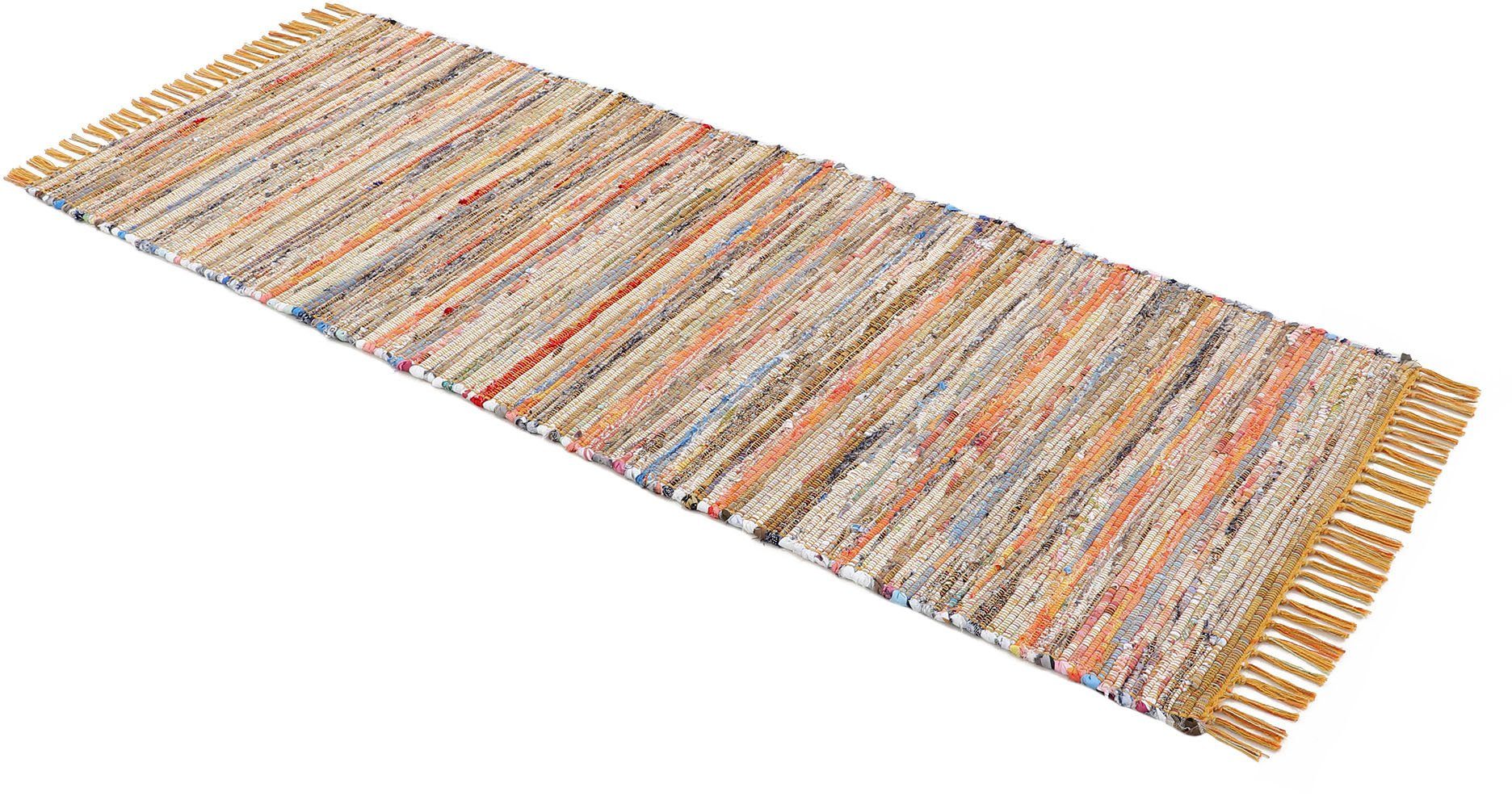 carpetfine Vloerkleed Kelim Chindi, omkeerbaar tapijt handgeweven, patchwork tapijt met franjes, ook verkrijgbaar in loperformaten