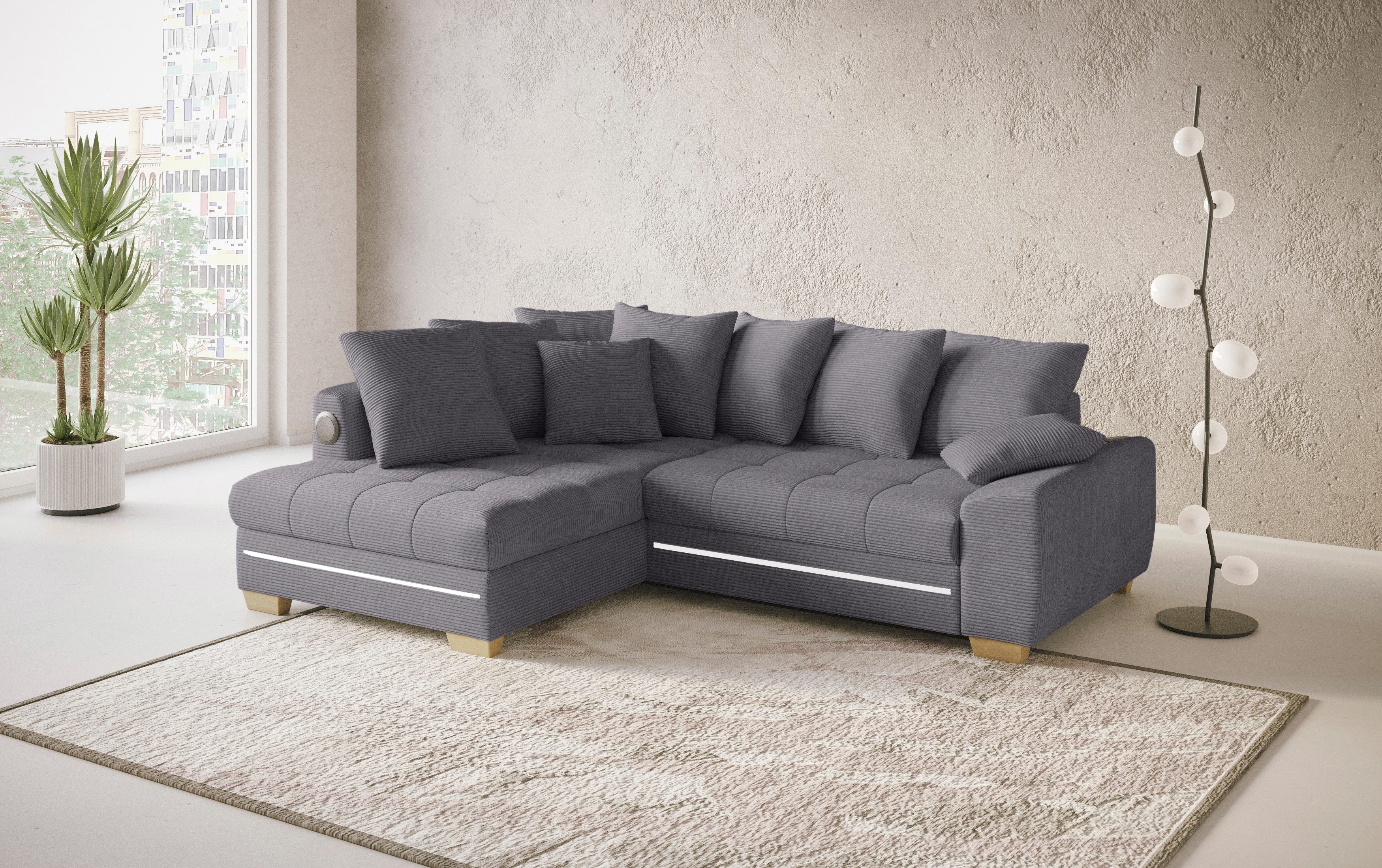 Mr. Couch Hoekbank Nikita II, L-vorm RGB-LED, Bluetooth-geluidssysteem, optioneel met bed, bedlade