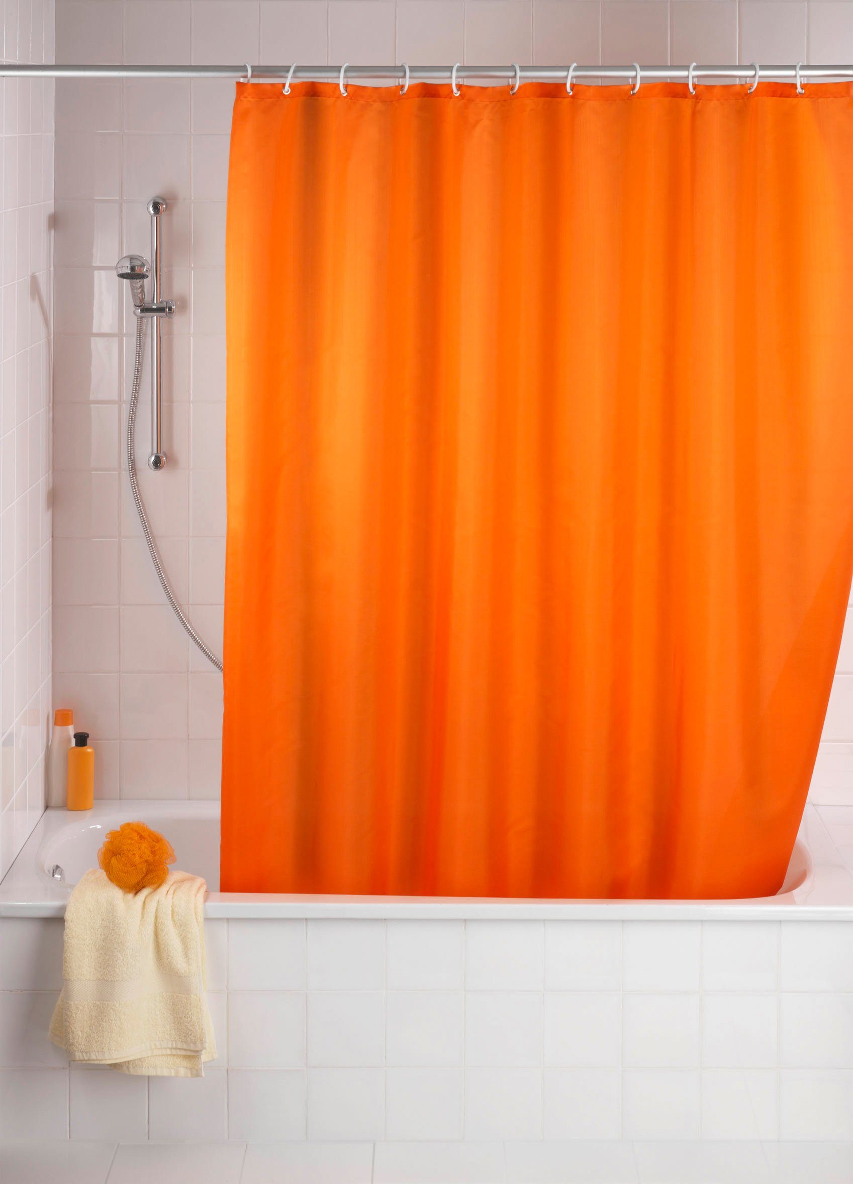 WENKO Douchegordijn Uni-oranje Hoogte 200 cm, wasbaar