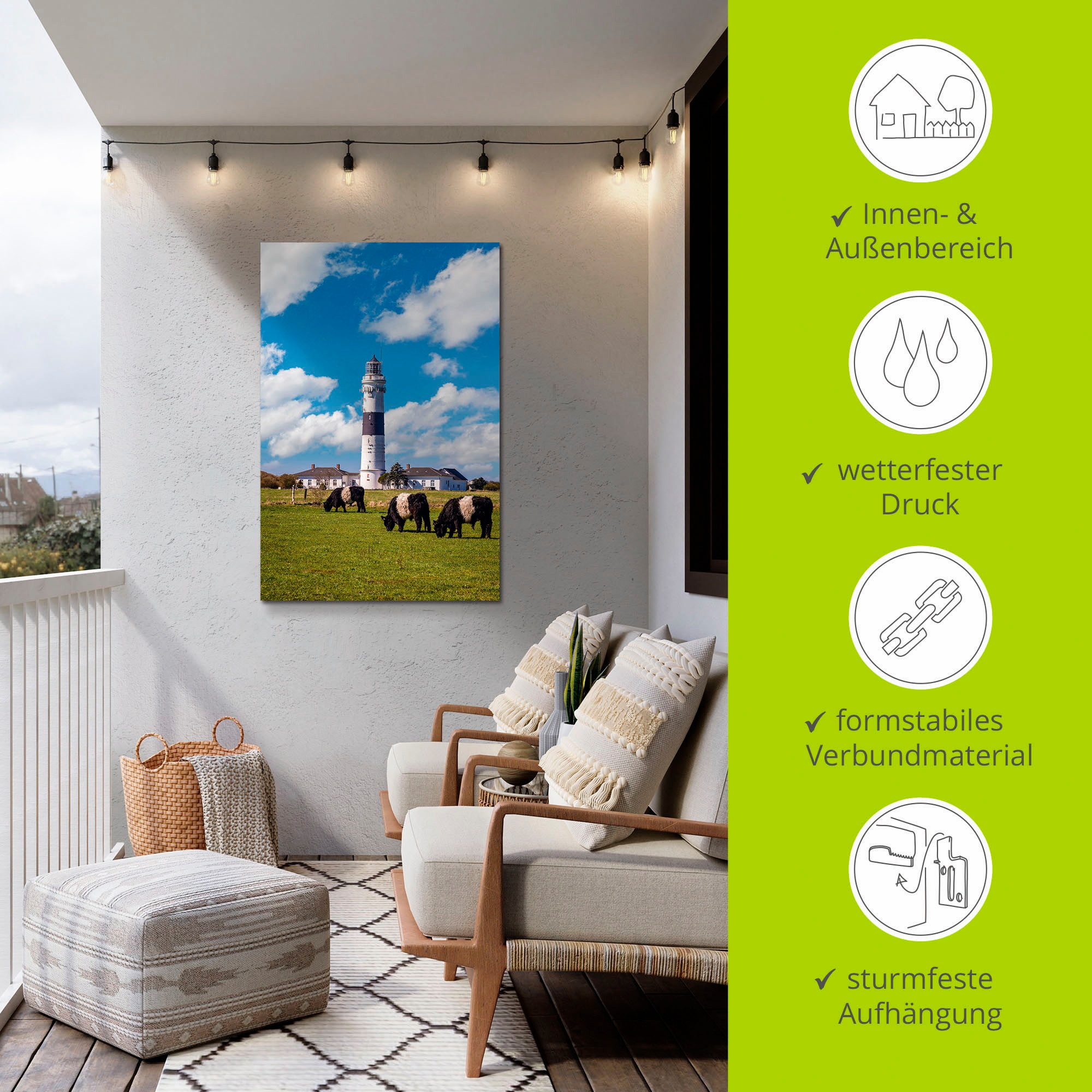 Artland Artprint Vuurtoren Langer Christian Kampen Sylt als artprint van aluminium, artprint voor buiten, poster in diverse formaten