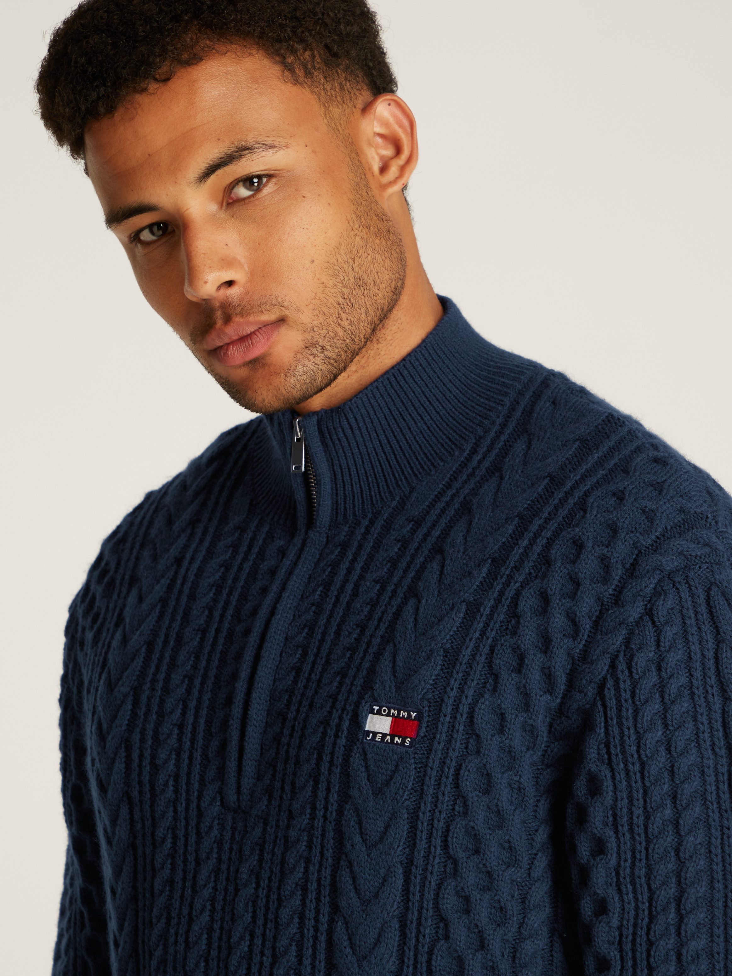 TOMMY JEANS Trui met staande kraag TJM REG CABLE S FLAG 1/4 ZIP