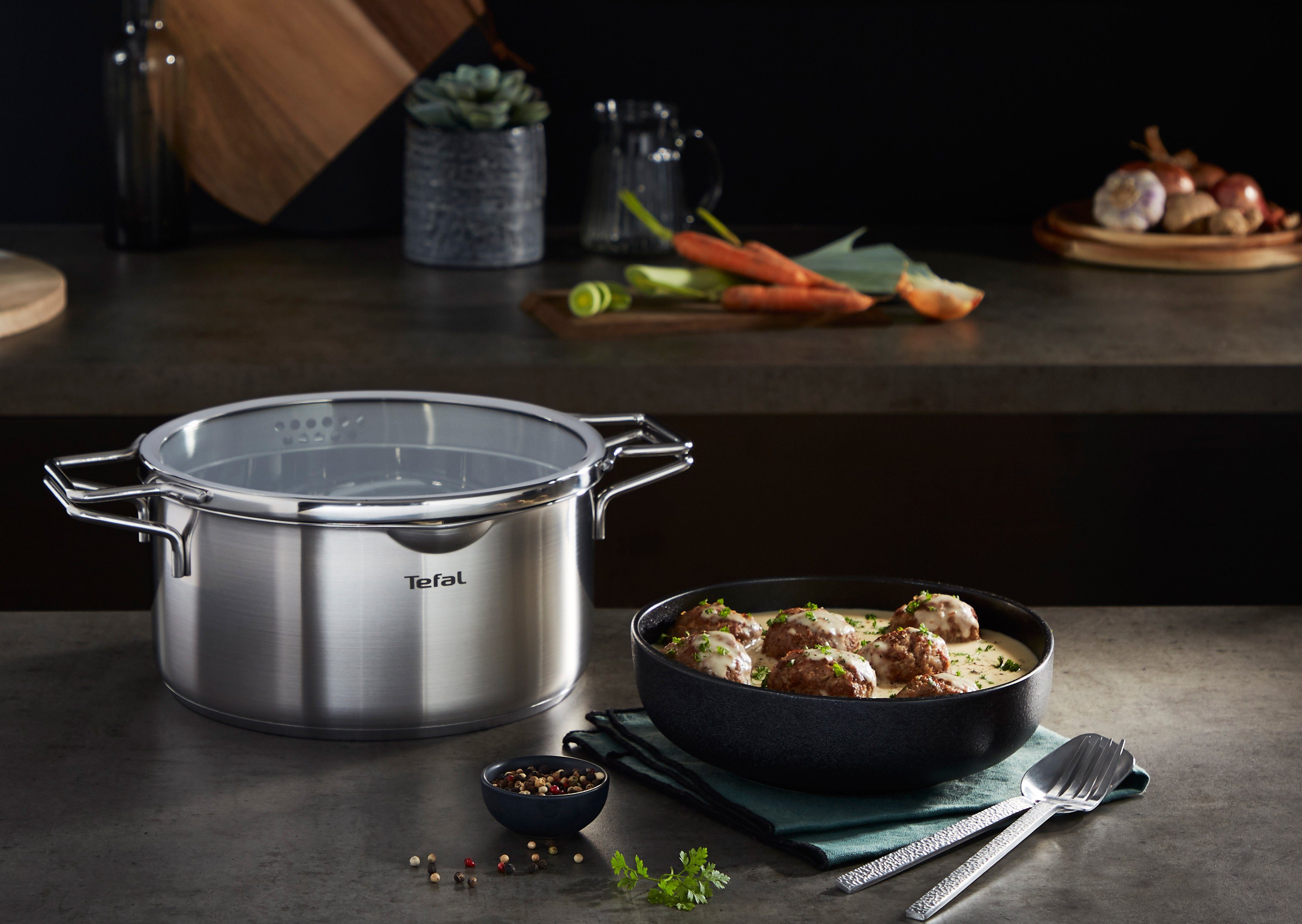 Tefal Kookpan Nordica met deksel, scandinavisch ontwerp, schenktuit, dubbele handgreep, inductie (1-delig)