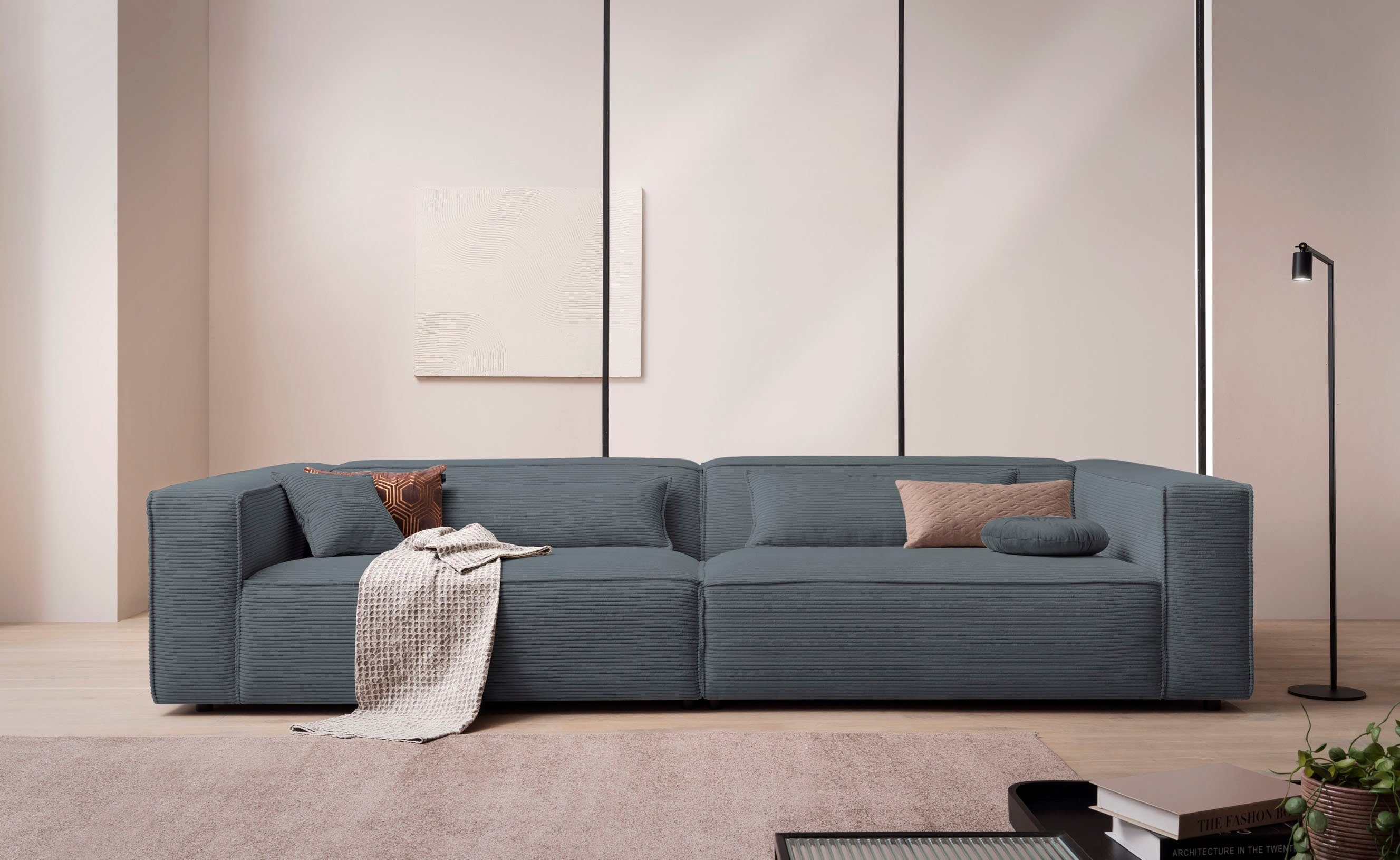 LeGer Home by Lena Gercke 3-zitsbank PIARA, XXL sofa met biesnaad, Big-sofa in cord of linnenlook