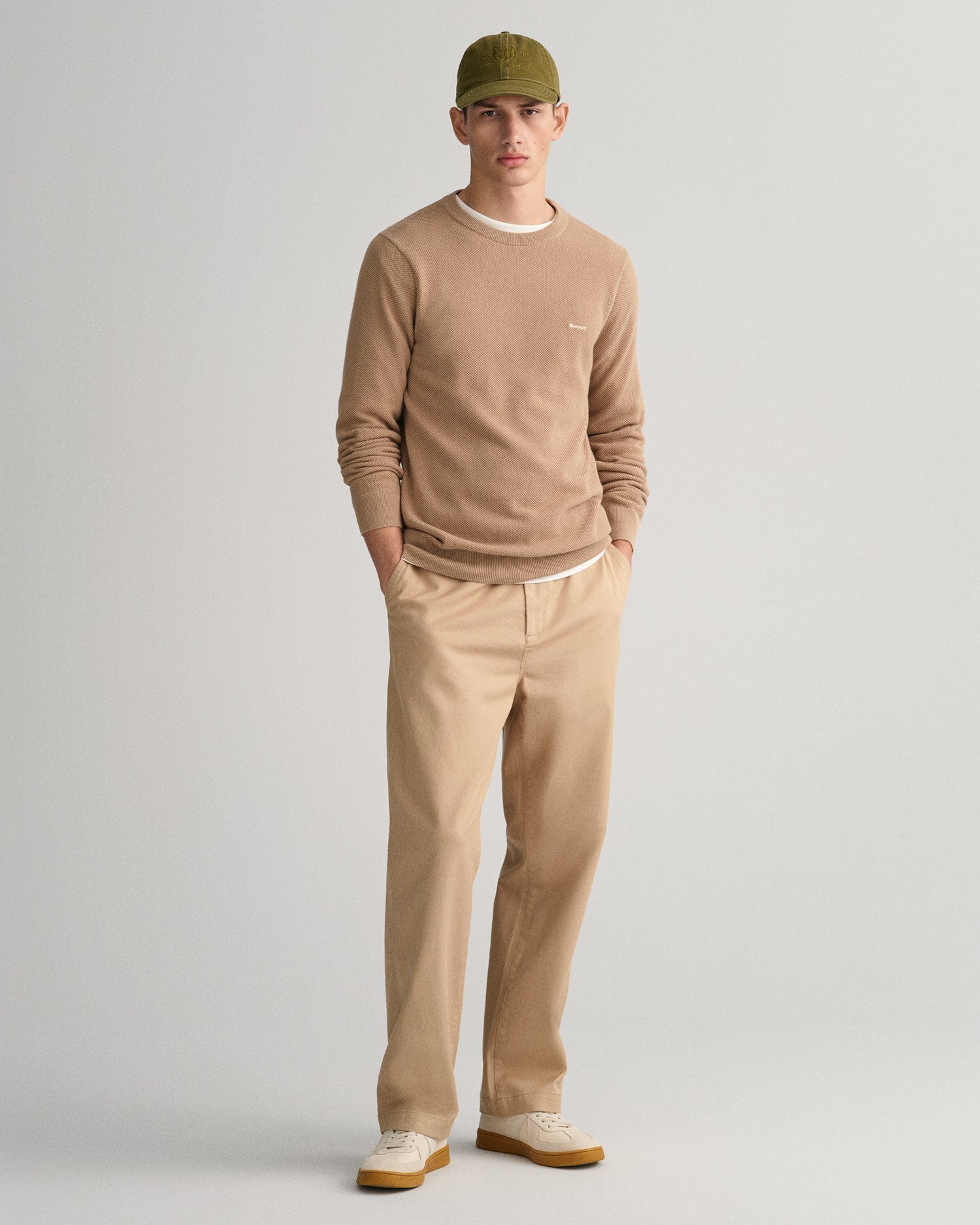 Gant Trui met ronde hals COTTON PIQUE C-NECK met logoborduursel op borsthoogte