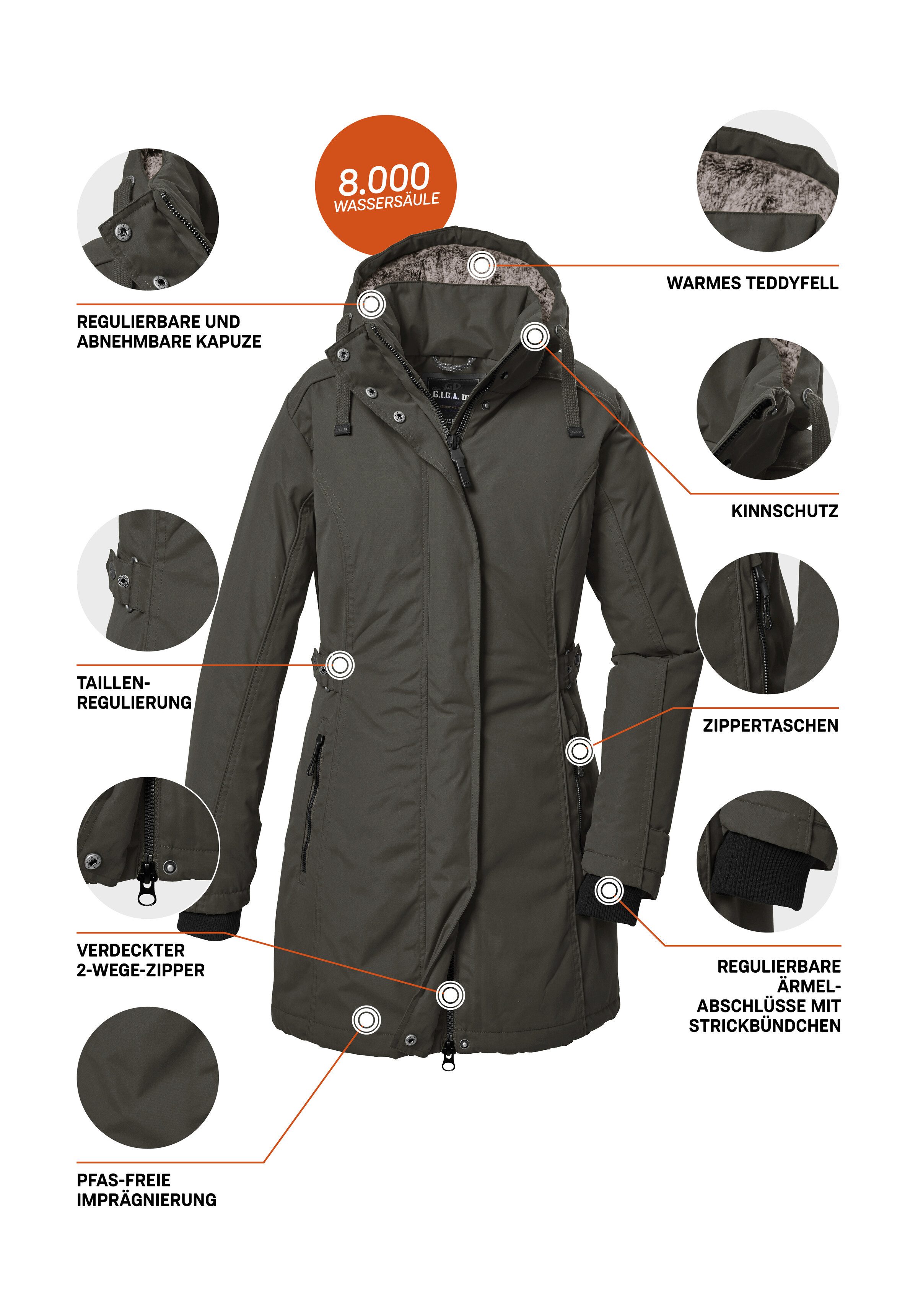 G.I.G.A. DX by killtec Parka GW 70 WMN PRK Wind- en waterdichte damesparka, ademend, met fleece.