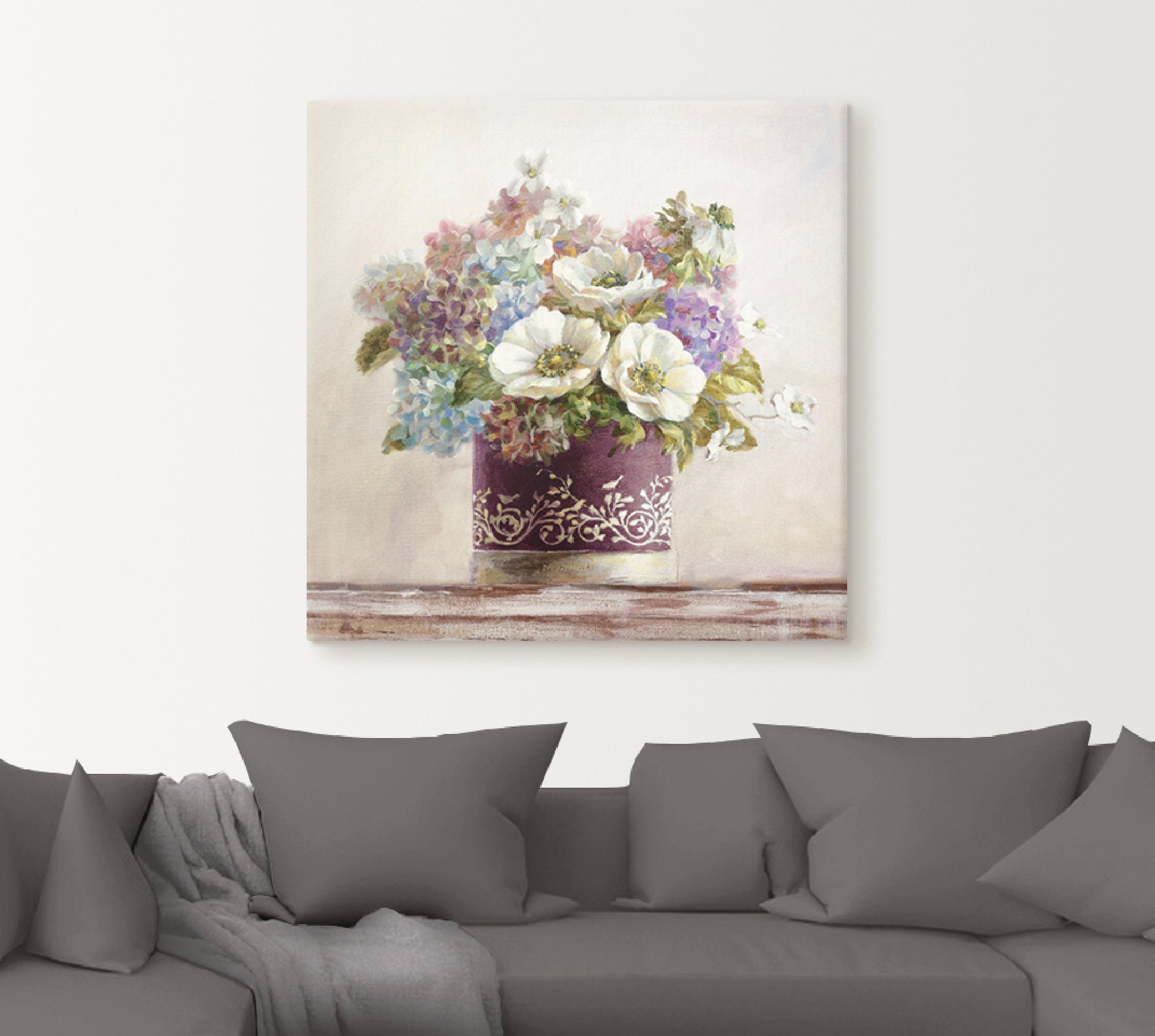 Artland Artprint Anemonen in Auberginer hoedendoos als artprint op linnen, poster, muursticker in verschillende maten