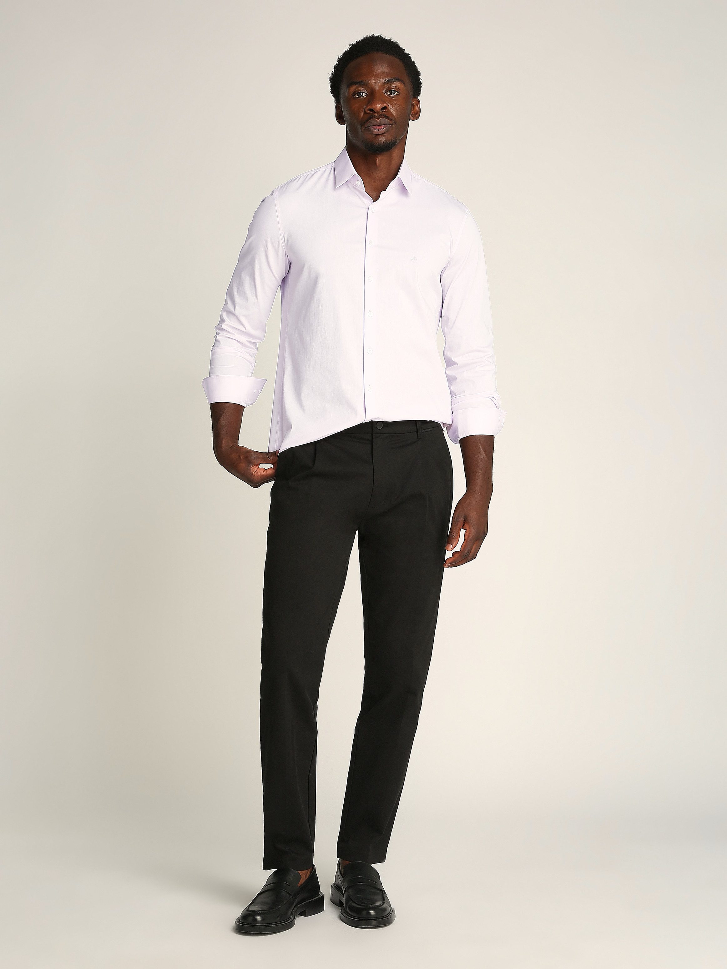 Calvin Klein Businessoverhemd POPLIN STRETCH SLIM SHIRT met kent-kraag, logoprint op borsthoogte