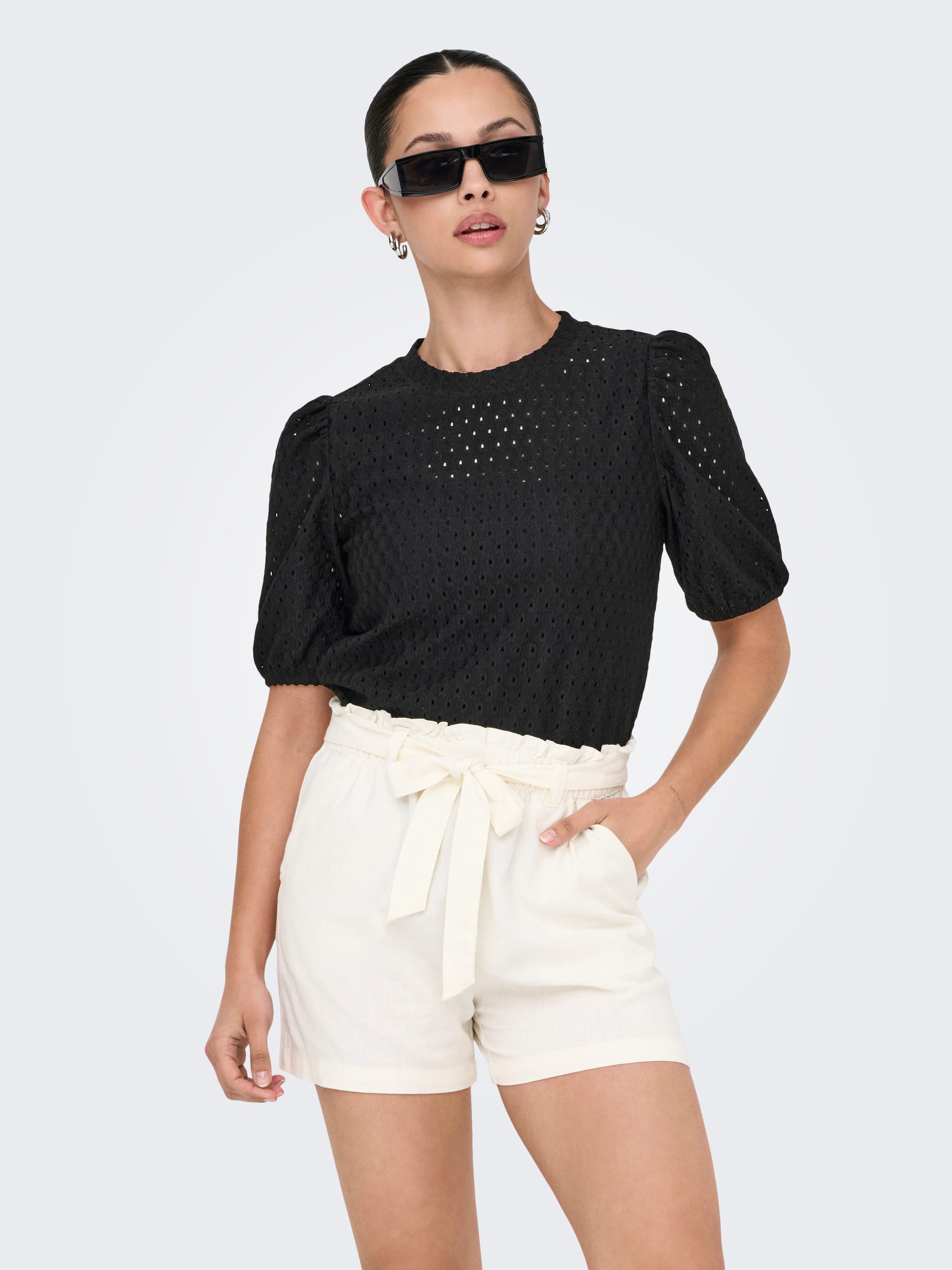 Only Shirt met korte mouwen ONLELISA S/S O-NECK TOP BOX JRS