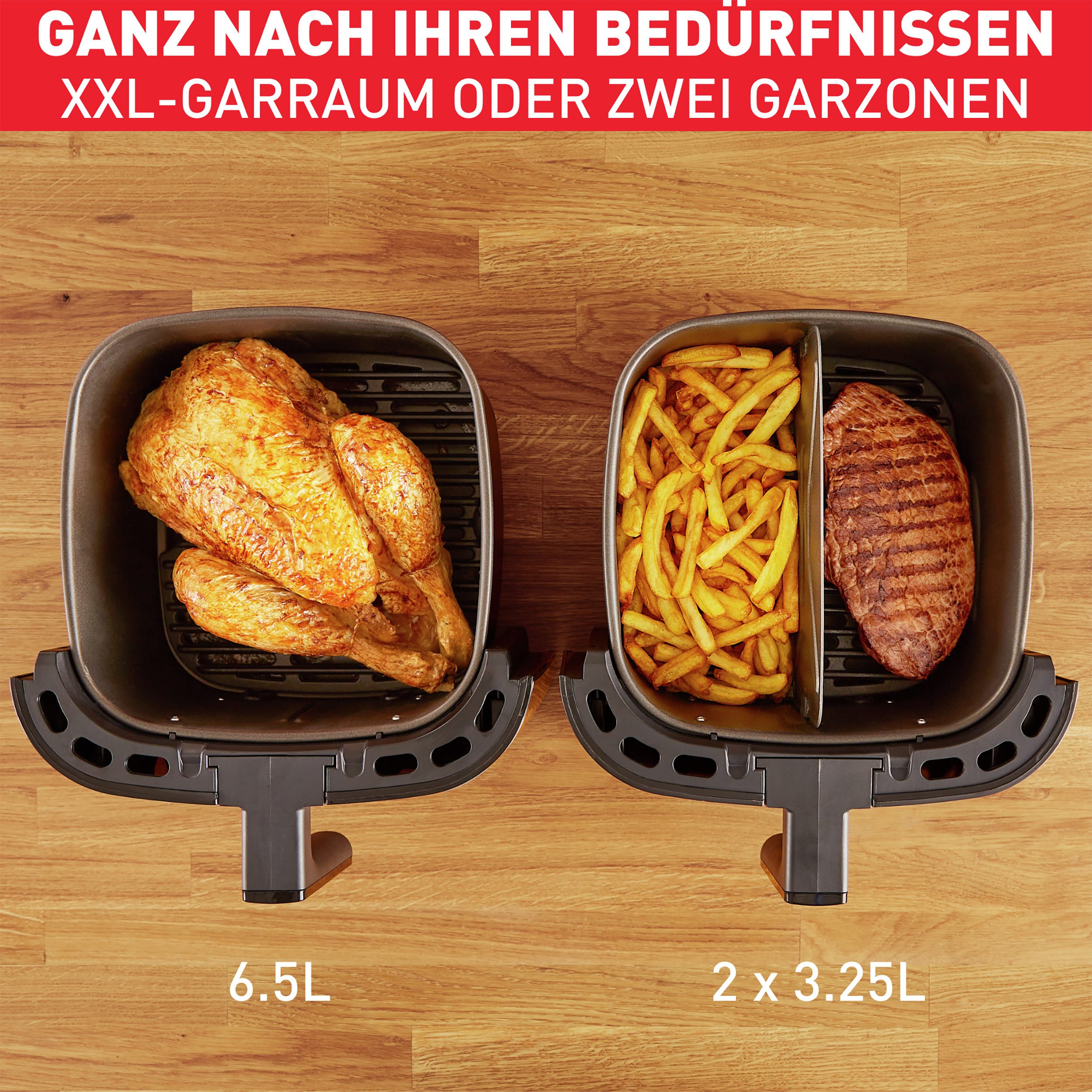 Tefal Airfryer Easy Fry & Grill XXL, 2-in-1 2 aparte zones, 6,5 l xxl-inhoud, ey8018