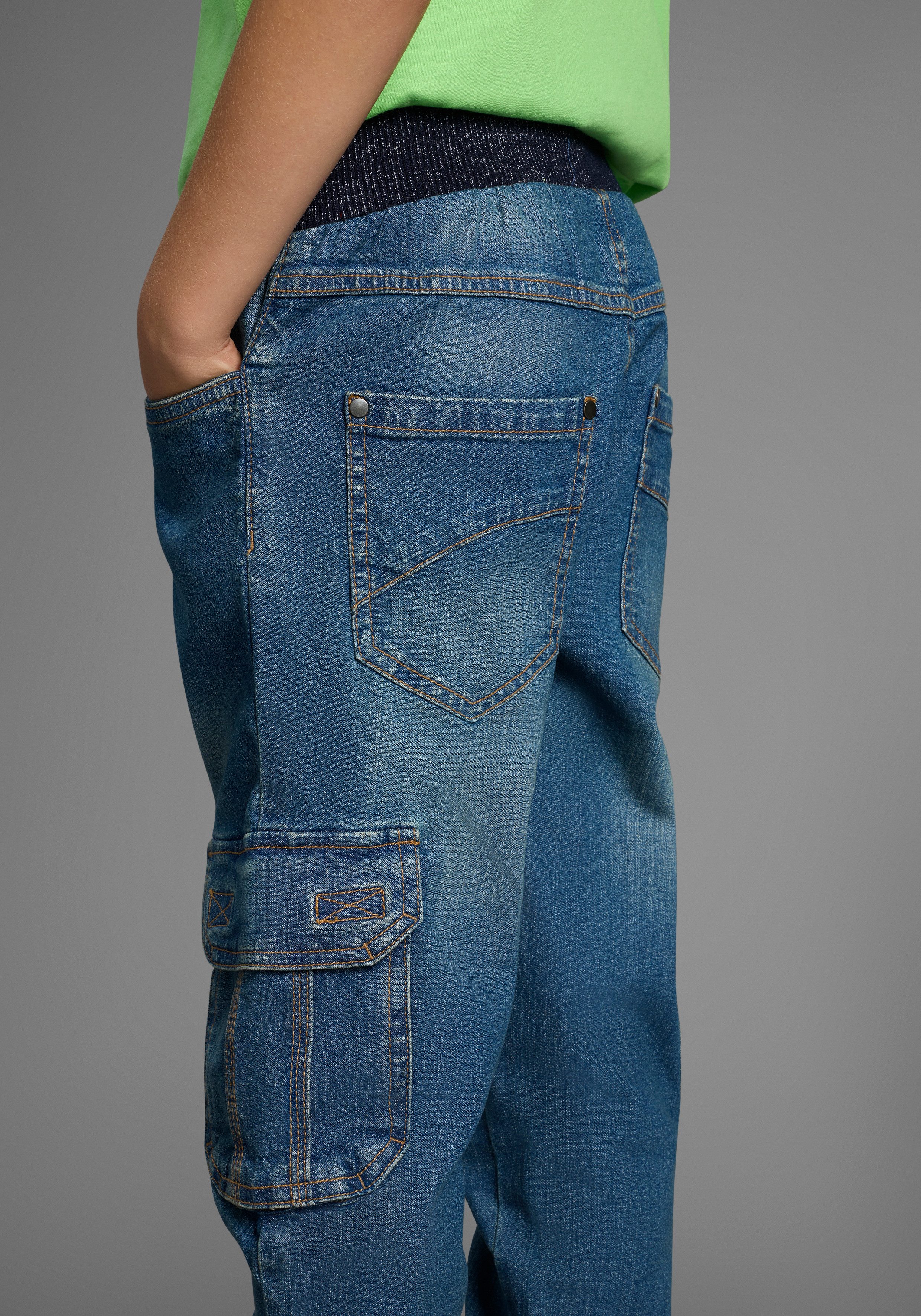 Arizona Cargo jeans Stretchjeans voor jongens rechte pijp, met bindband en elastiek, normale taille