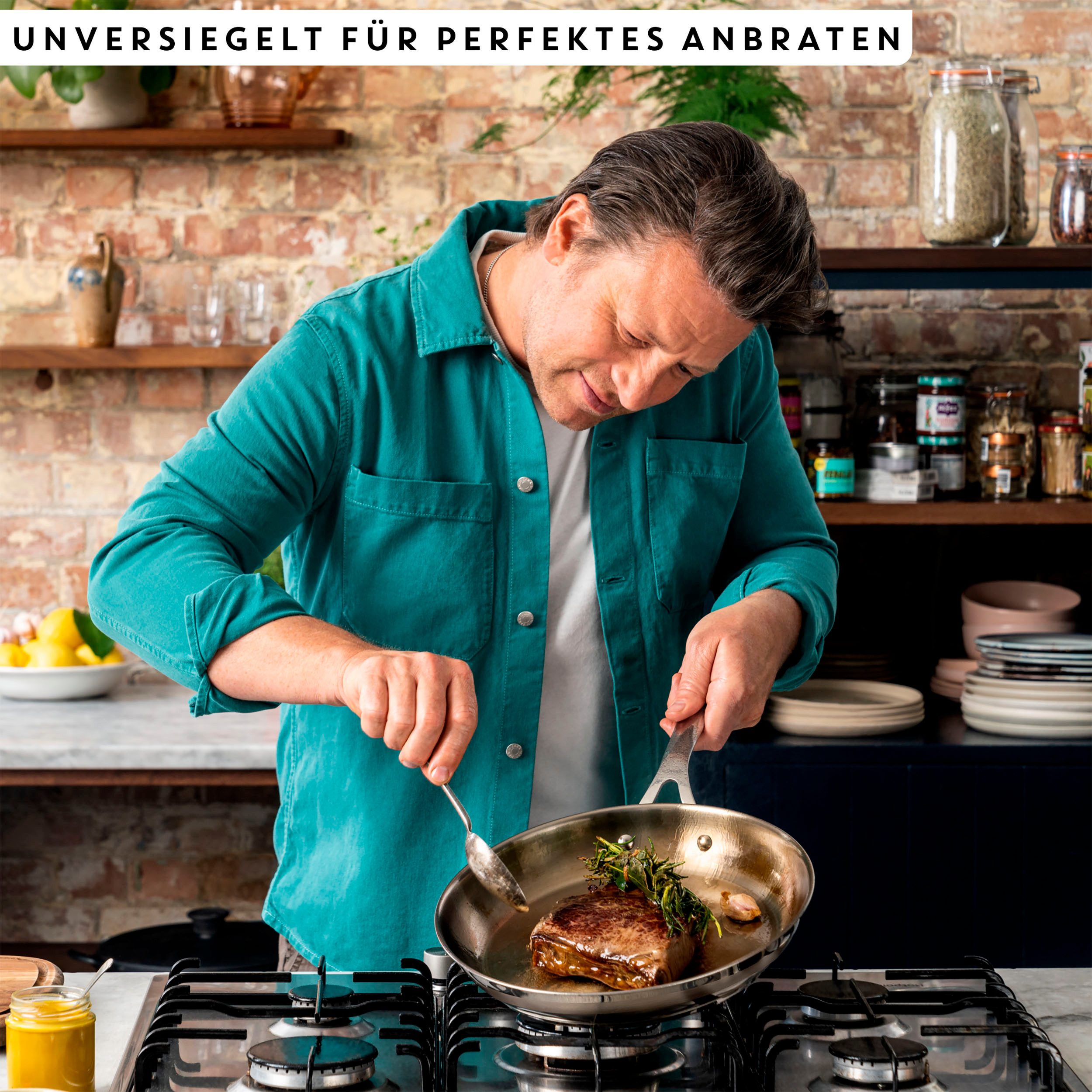 Tefal Koekenpan Jamie Oliver E31104 Cook Smart onbehandeld roestvrij staal, thermo-fusie, inductiegeschikt