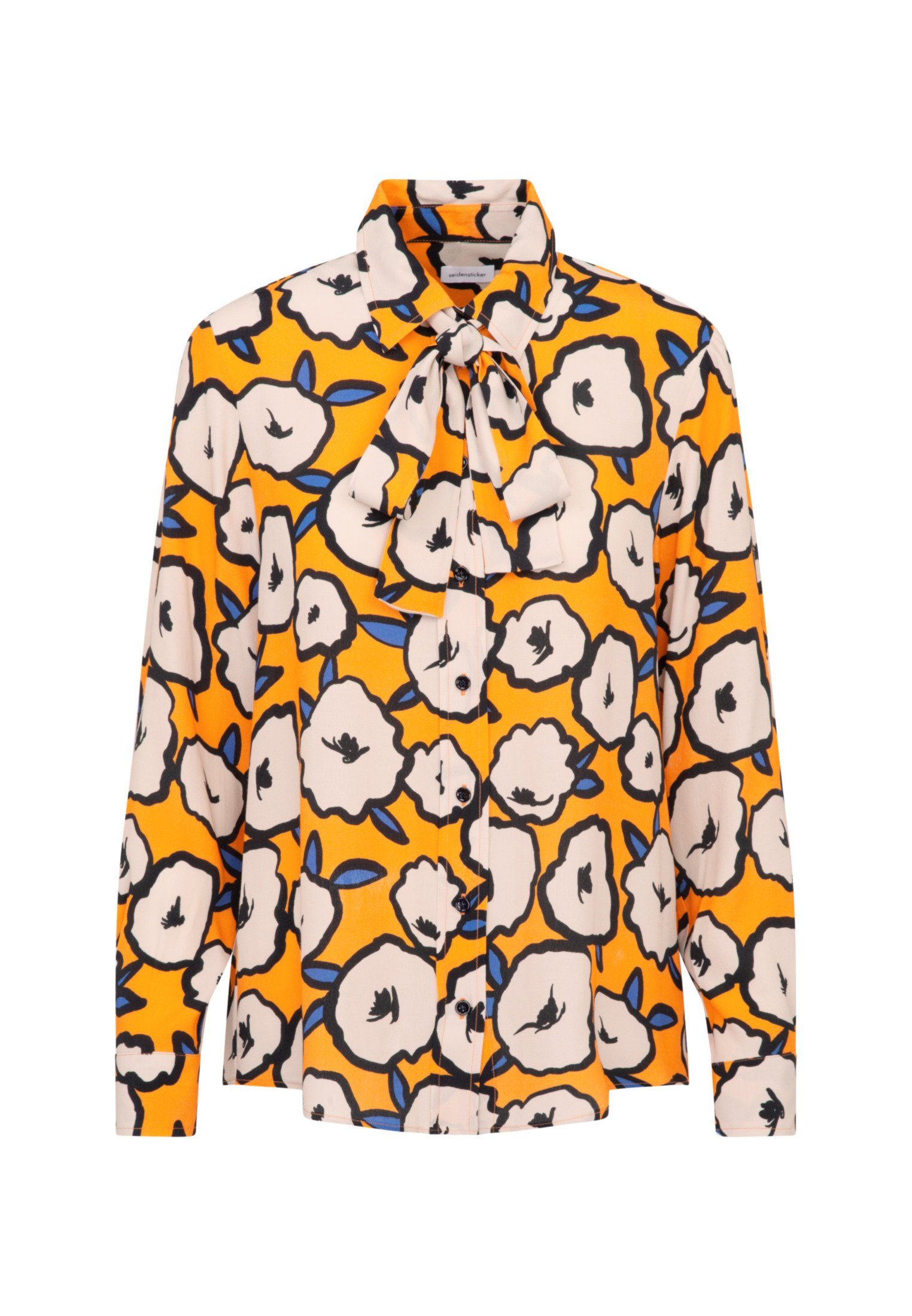 seidensticker Blouse met kraagstrik Zwarte roos Lange mouwen kraag print