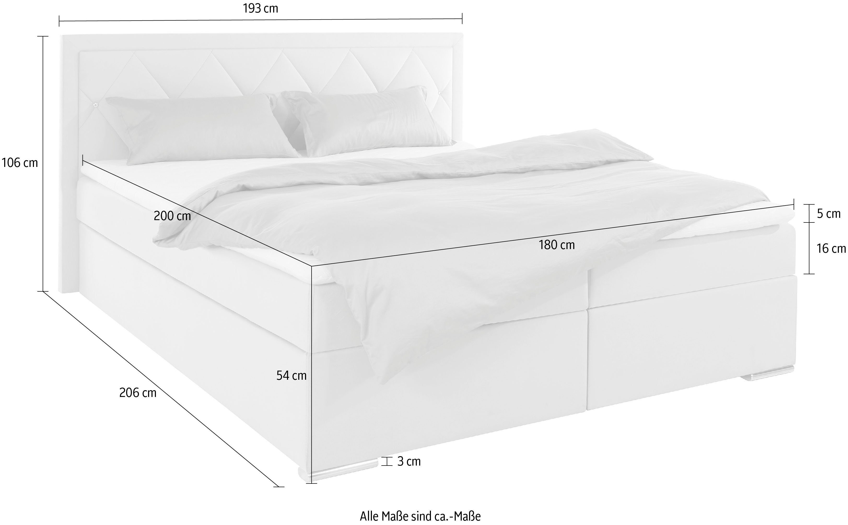 Leonique Boxspring Alfie, bestseller, optioneel met bedlade met strassteentjes in het hoofdbord, h2, h3 en h4 ter keuze