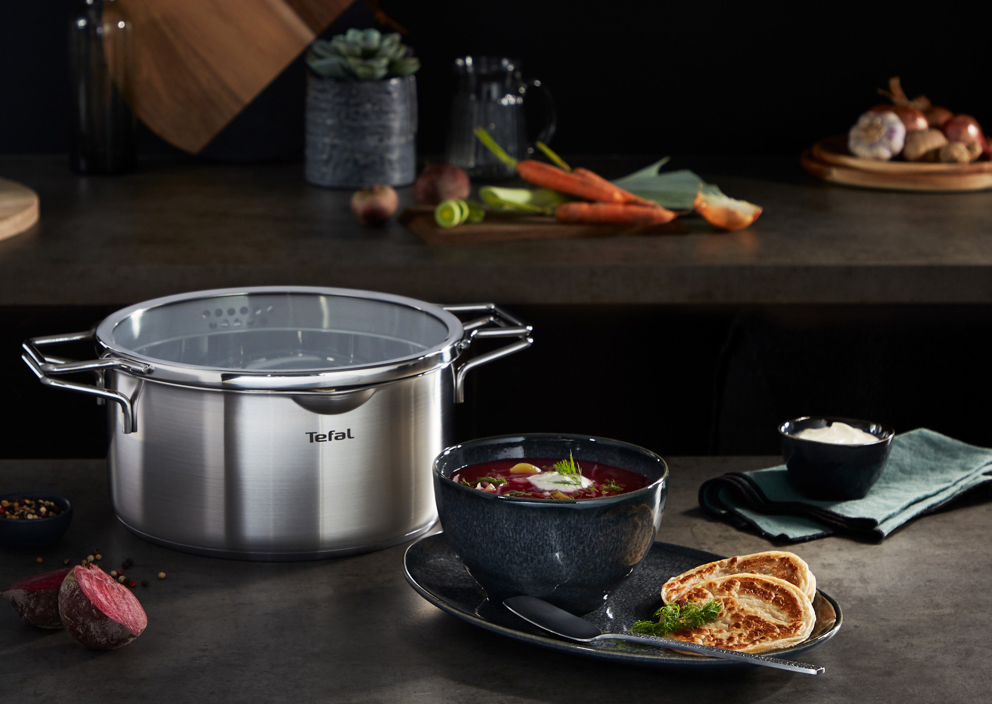 Tefal Pannenset Nordica + Ice Force Set: roestvrijstalen pannenset (alle soorten fornuizen), inductie (set)
