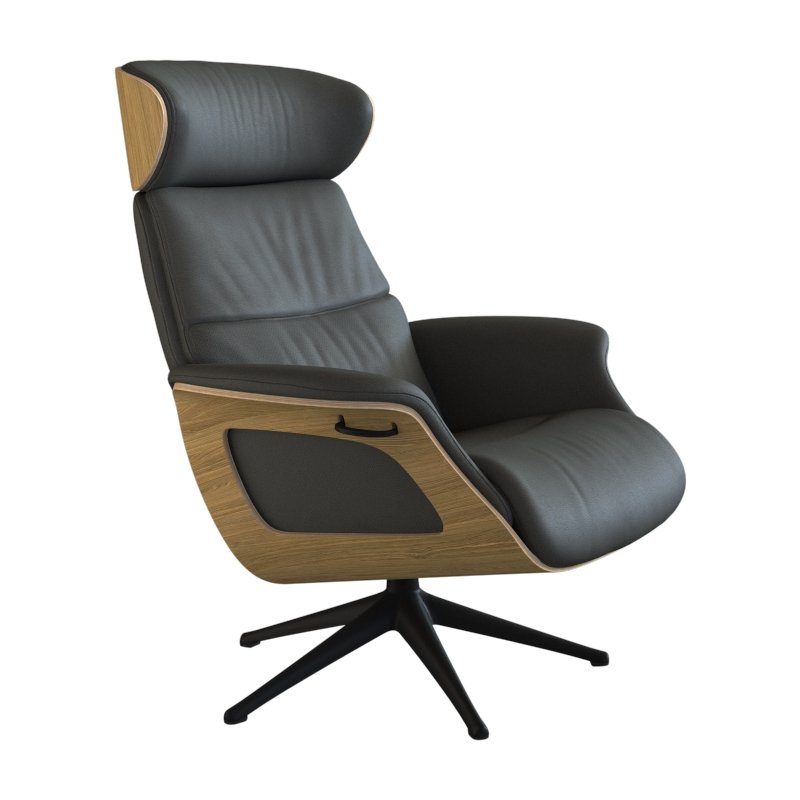 FLEXLUX Relaxfauteuil Rücken u. Kopfverstellung, ergonomisch, Airchannels, klasse Komfort Rug- & hoofdsteunverstelling, draaibaar, armleuning eik, zwart voet