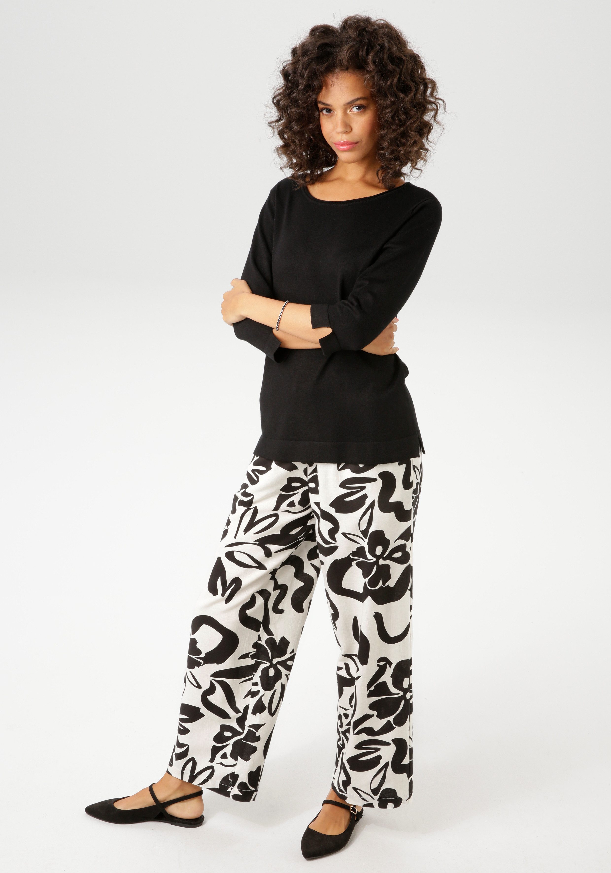 Aniston CASUAL Comfortbroek met royale bladeren gedessineerd - nieuwe collectie