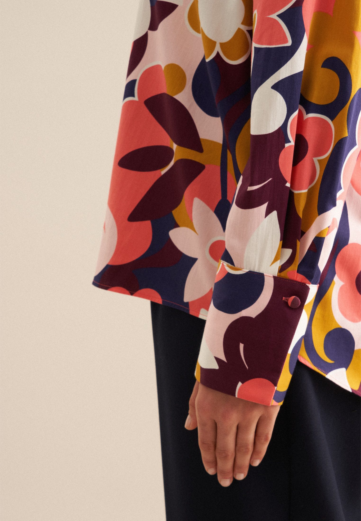 seidensticker Klassieke blouse Zwarte roos Tuniek bloemmotief