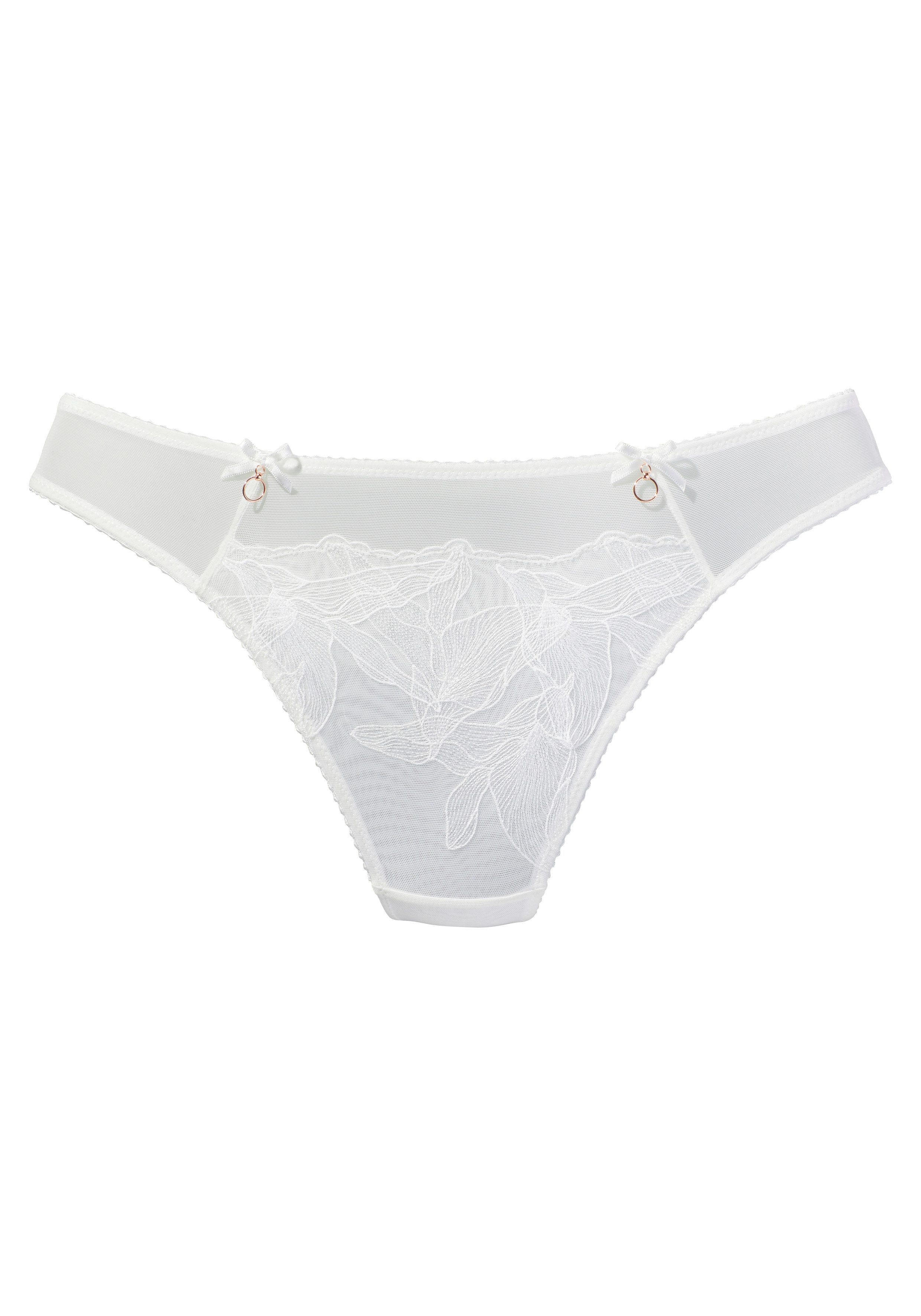 Lascana String van mesh met delicate borduursels