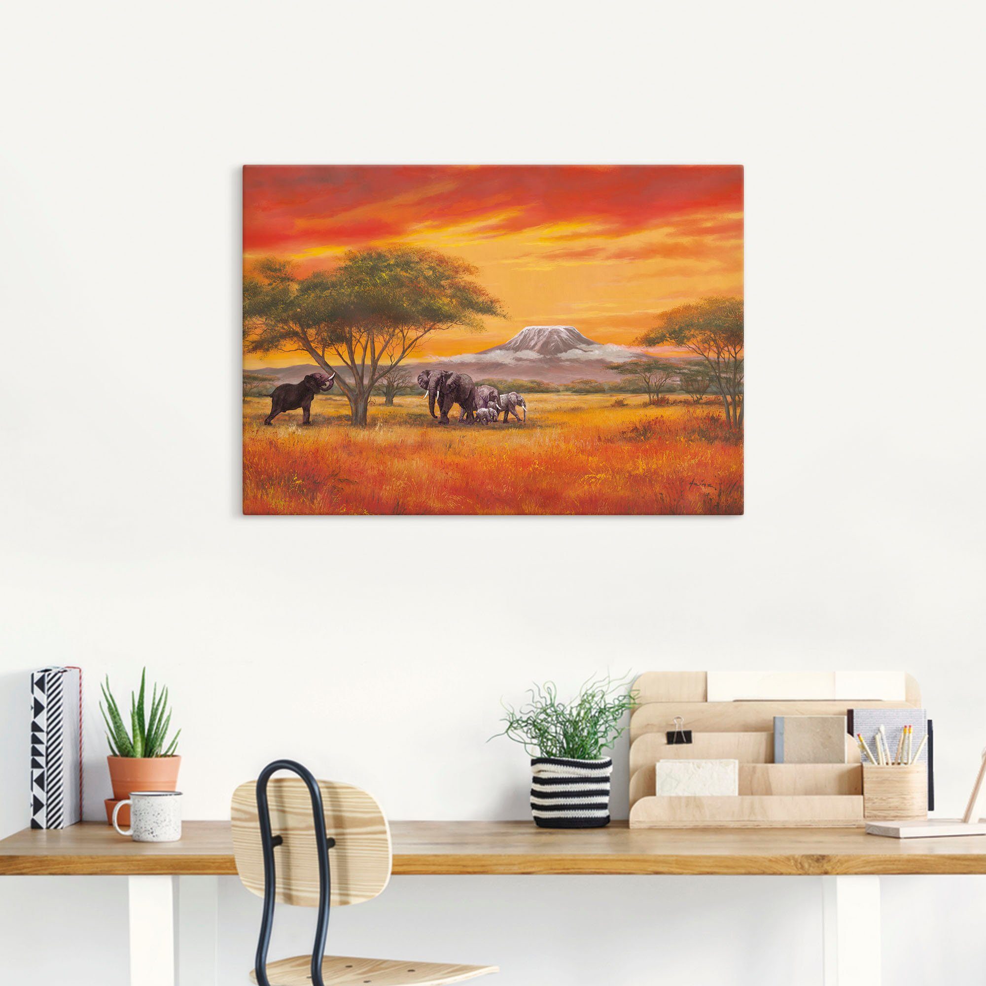 Artland Artprint Olifanten als artprint van aluminium, artprint voor buiten, artprint op linnen, poster, muursticker