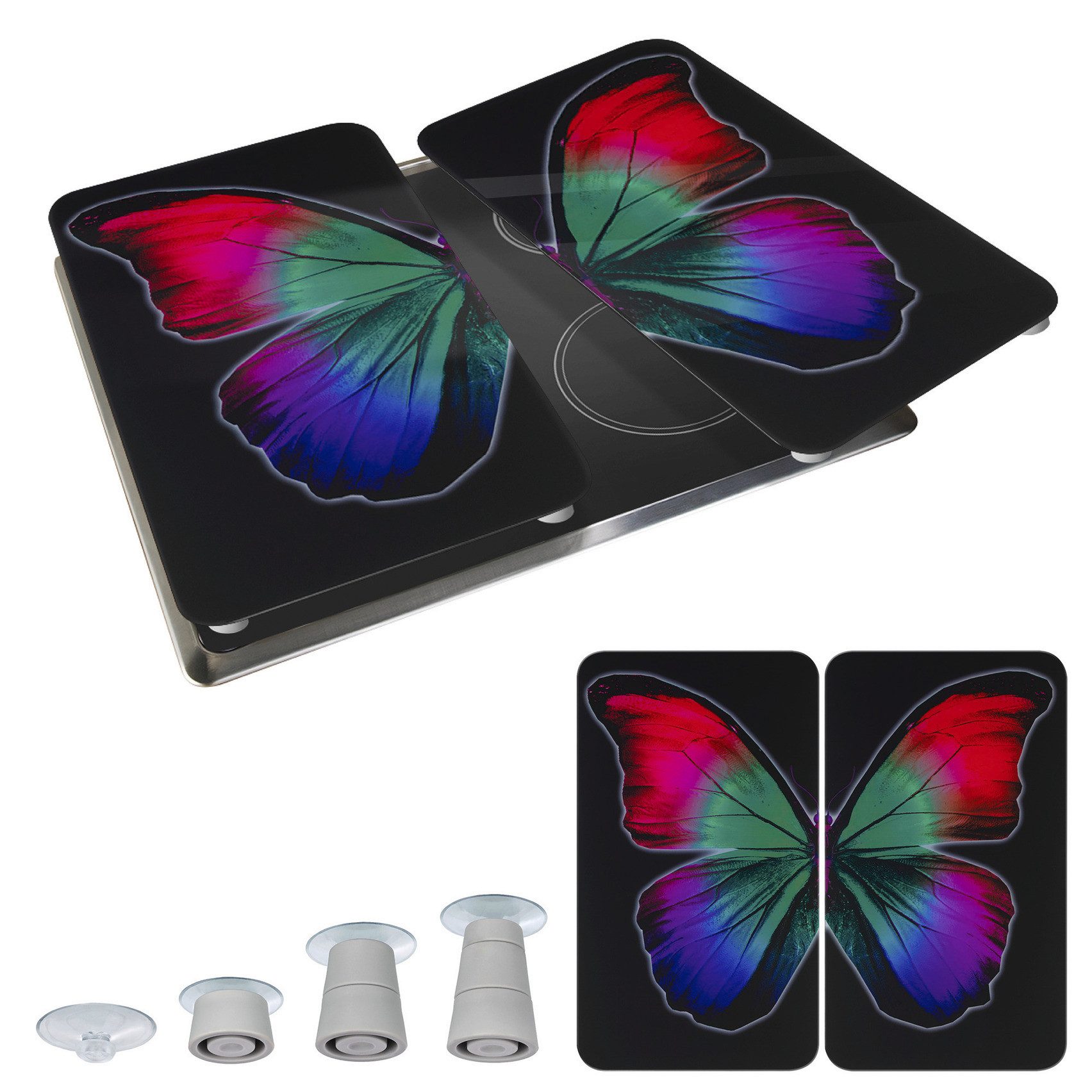 WENKO Kookplaatdeksel Universal Model Butterfly by Night Kookplaatafdekking voor alle soorten kookplaten, krasvast, met antislipvoetjes (set, 2-delig)