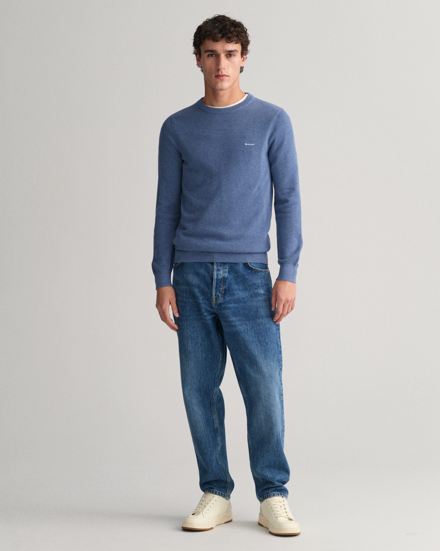 Gant Trui met ronde hals COTTON PIQUE C-NECK met logoborduursel op borsthoogte