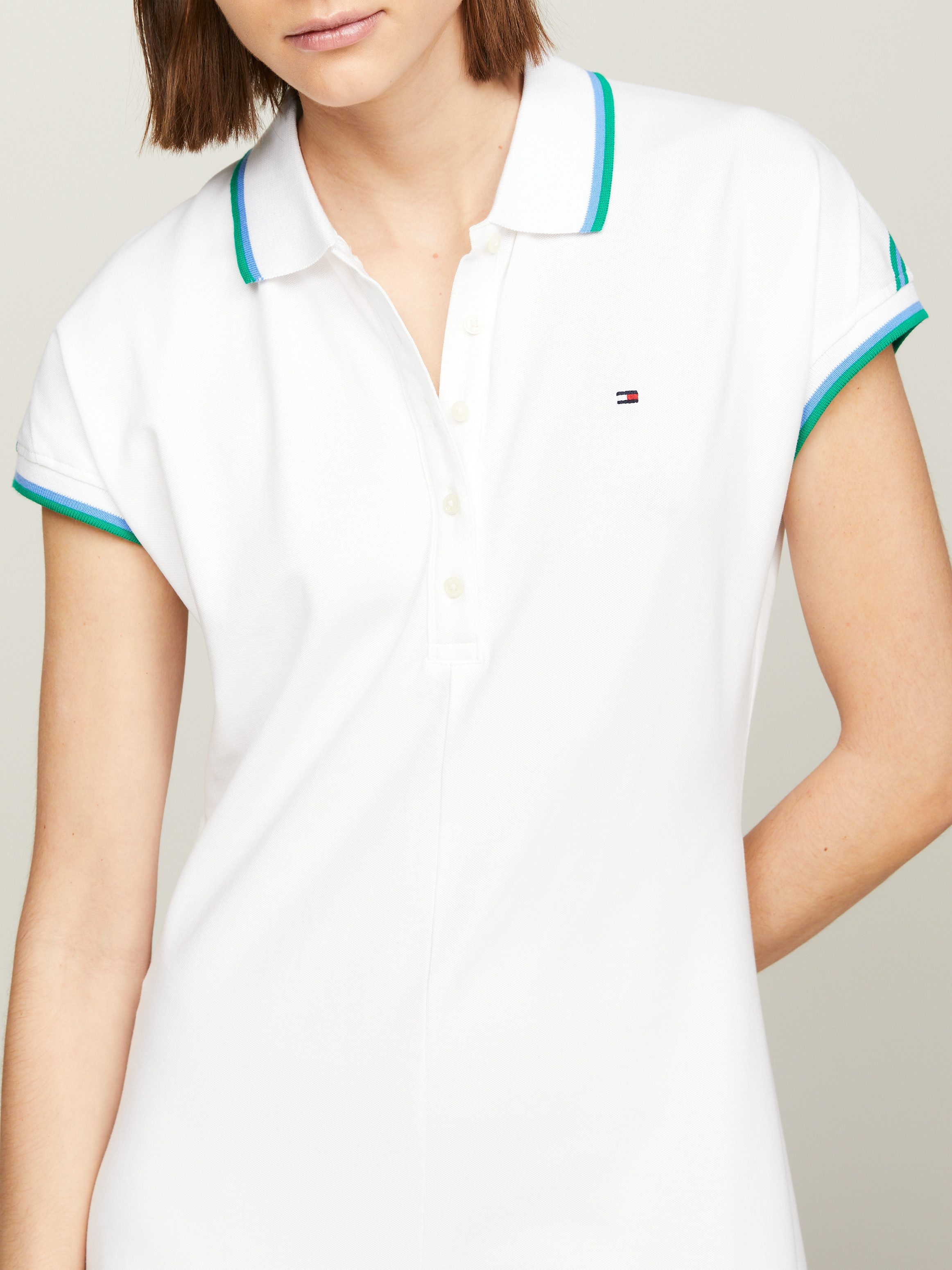 Tommy Hilfiger Polojurk F&F STP SLV KNEE POLO DRESS met contrastkleurige inzetten