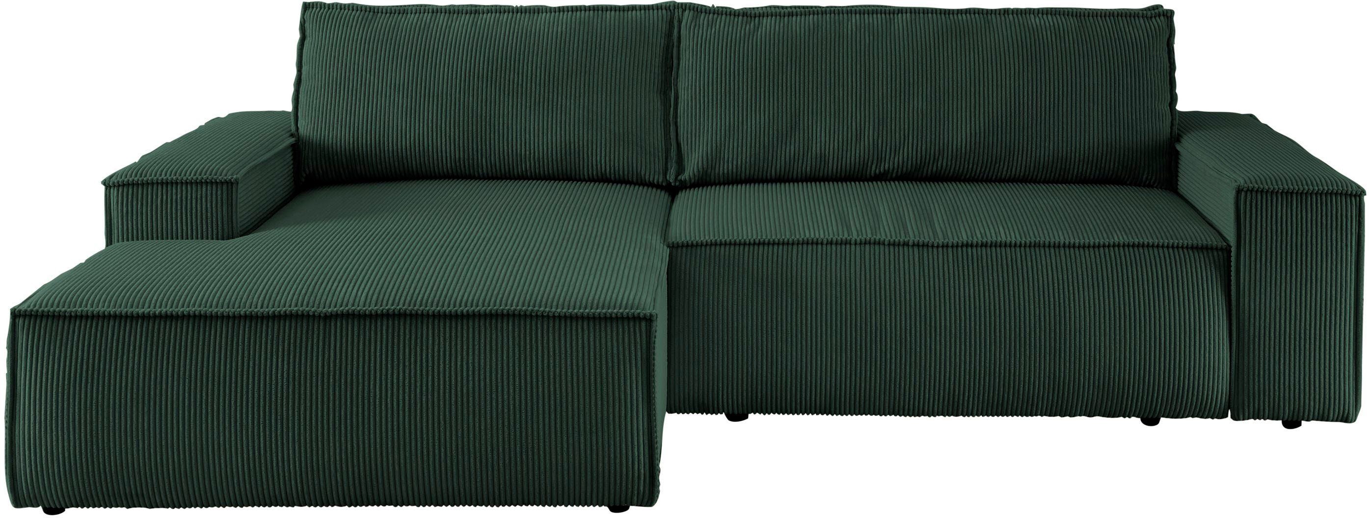 Home affaire Hoekbank SHERWOOD bedbank 267 cm, L-model, Slaapfunctie met bedlade (210x136 cm), cord, vintage, fluweel