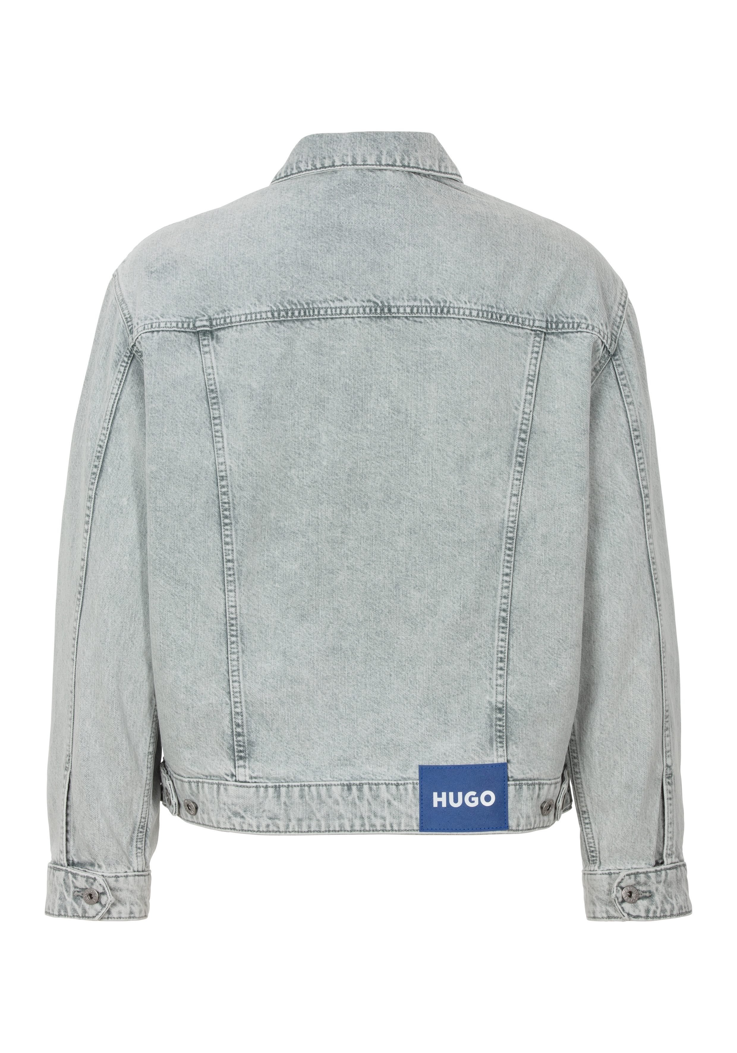 HUGO Blue Jeansjack Dex met lederen boss badge
