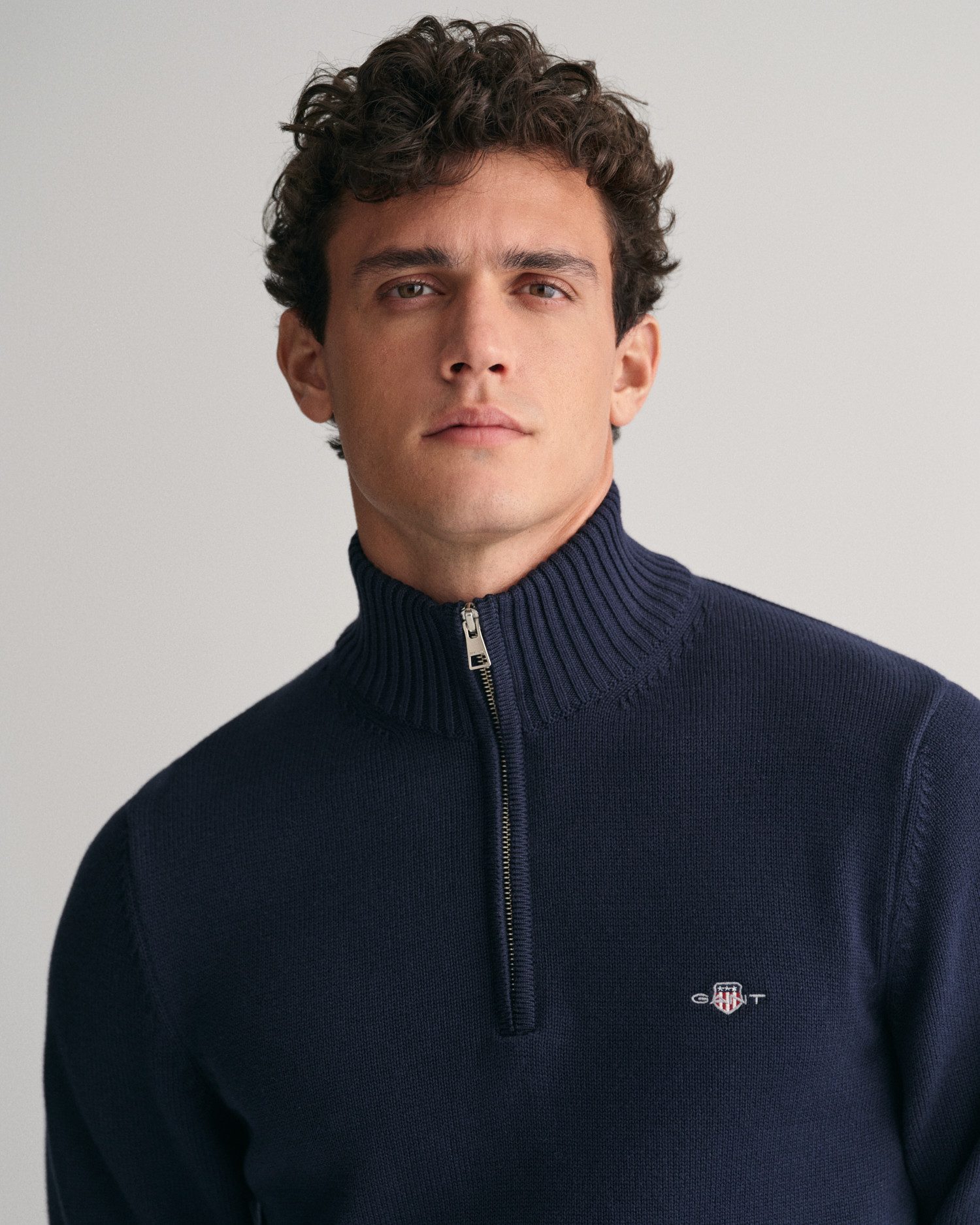 Gant Schipperstrui CASUAL COTTON HALFZIP met geborduurd grafisch logo op de borst