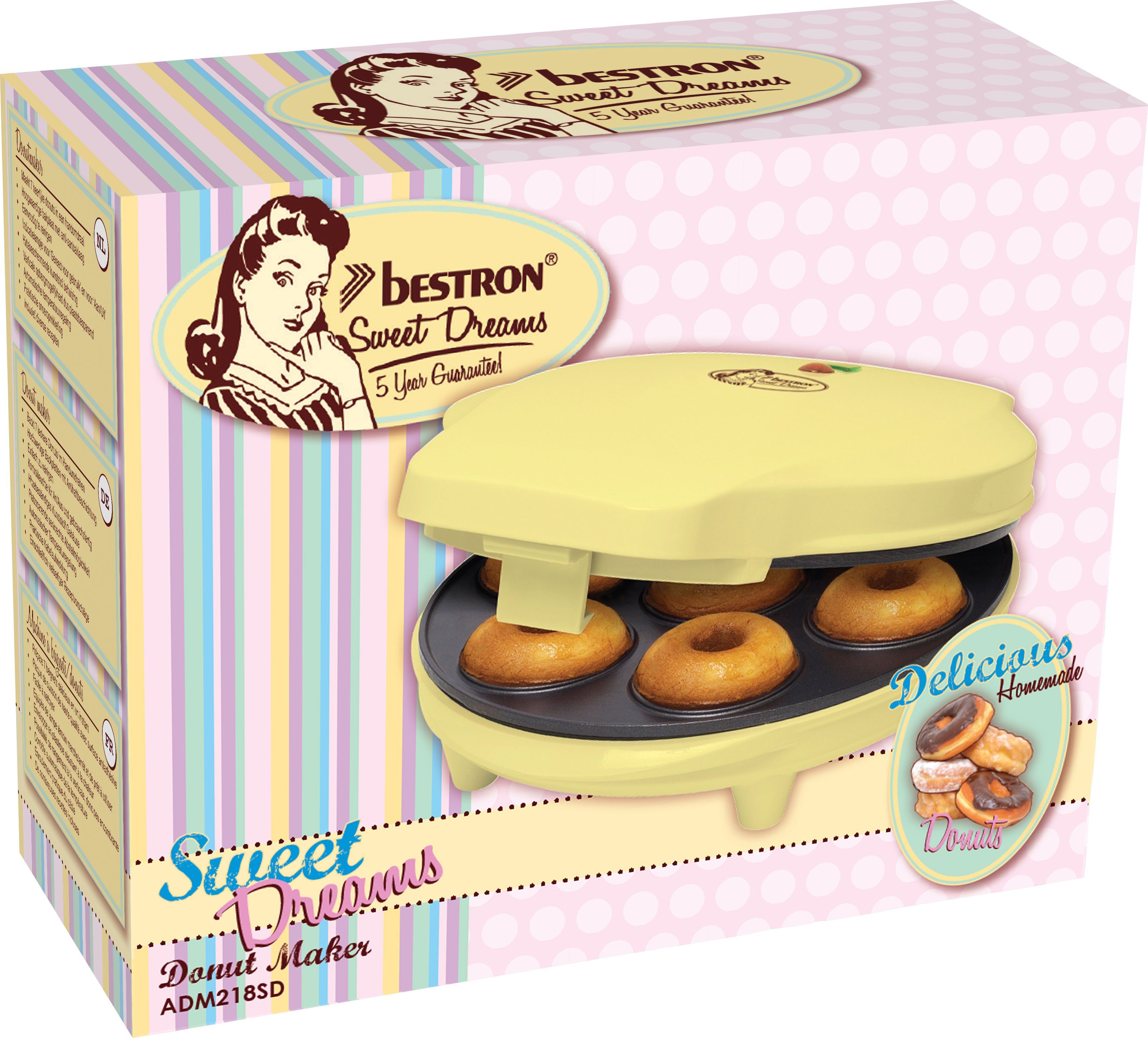 bestron Donut maker ADM218SD Sweet Dreams in retrodesign, antiaanbaklaag, geel