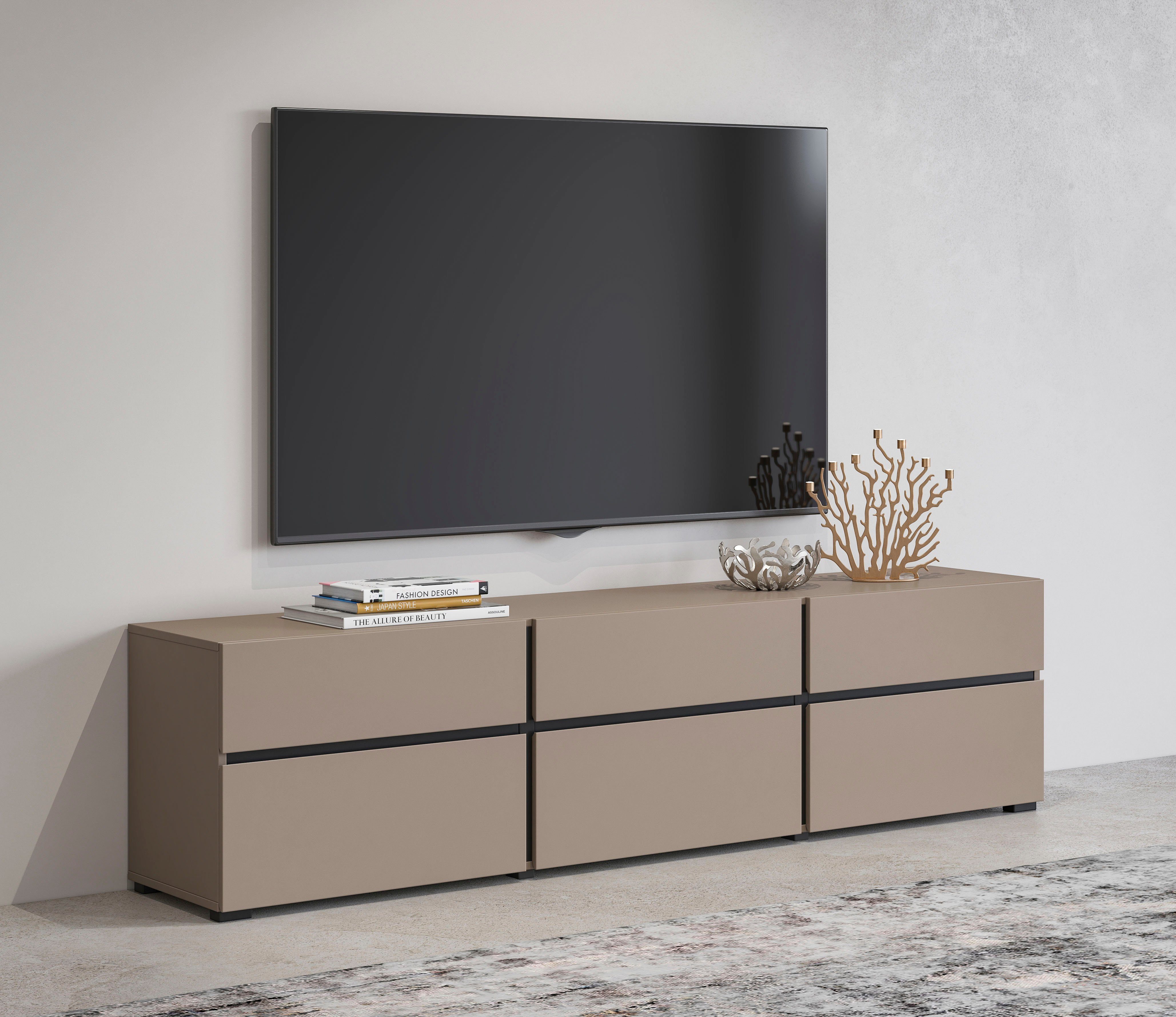 INOSIGN Tv-meubel Cross, moderne greeploze TV-kast,3 kleppen/3 laden Breedte 180 cm, TV-kast met veel bergruimte, TV-board