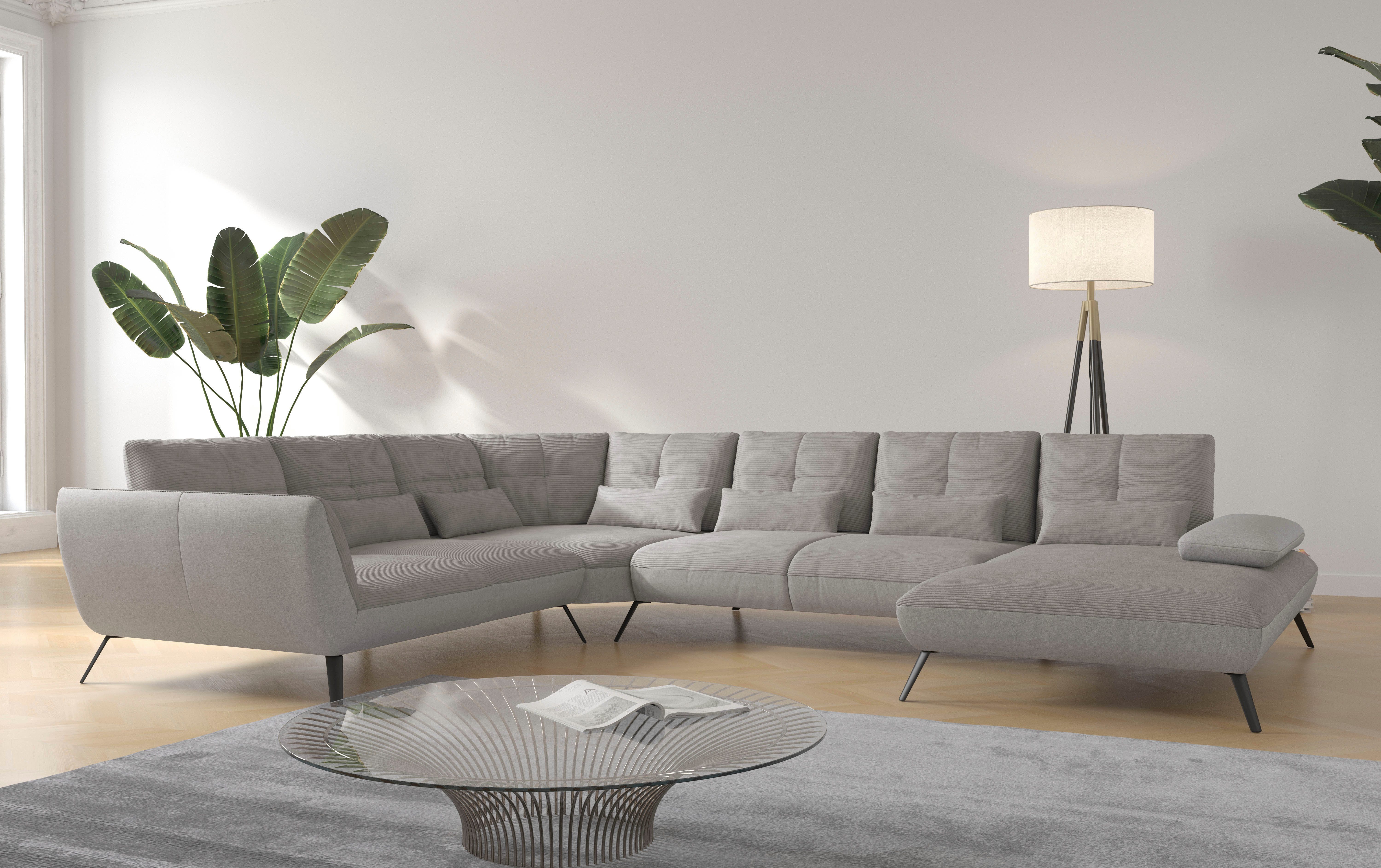 Places of Style Zithoek Mikado U-vorm incl. zitdiepteverstelling en armleuningverstelling grijs, zithoeken, Recamiere rechts