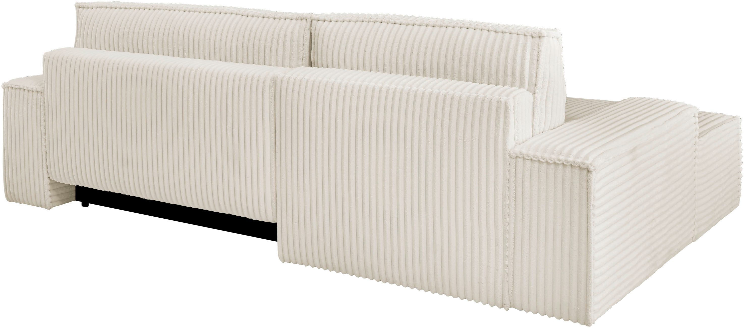 andas Hoekbank FINNLEY Slaapbank 267 cm, L-vorm met Slaapfunctie & Bedlade beschikbaar in de stofkwaliteiten bouclé, structuur fijn en mega cord