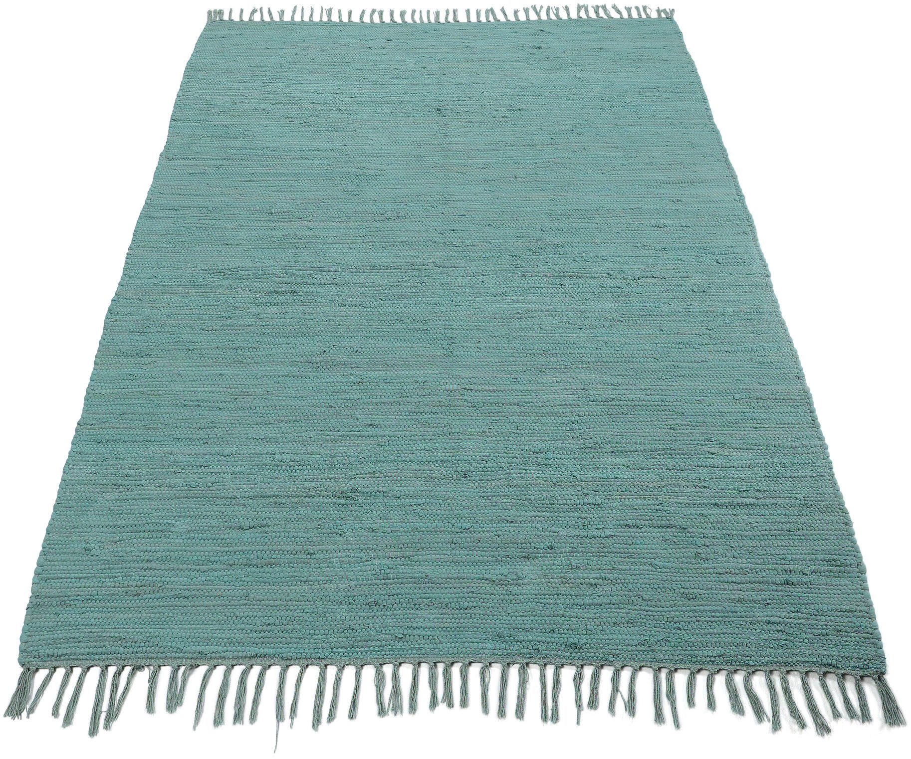 carpetfine Vloerkleed Kelim Chindi uni Tweezijdig te gebruiken kleed, puur katoen, met de hand geweven, unikleuren, met franje