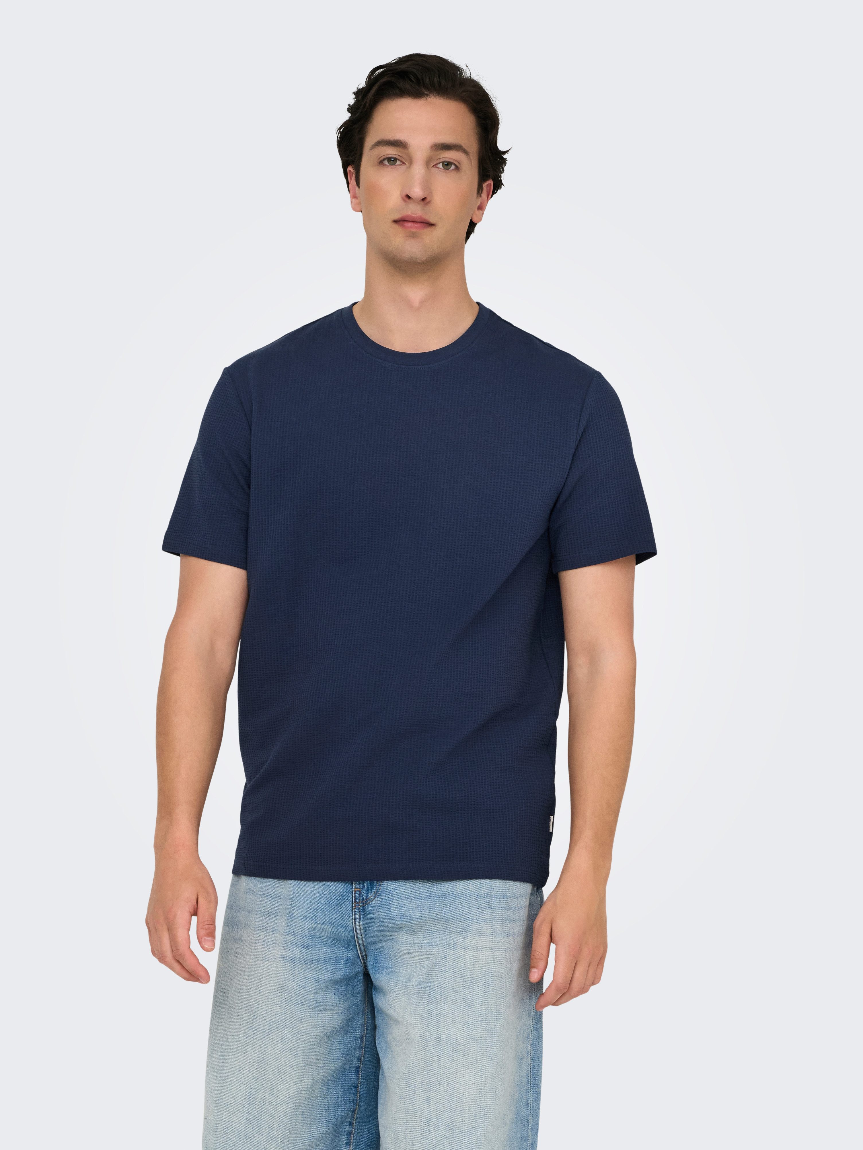 ONLY & SONS Shirt met ronde hals ONSKIAN LIFE REG SEERSUCKER SS TEE NOOS