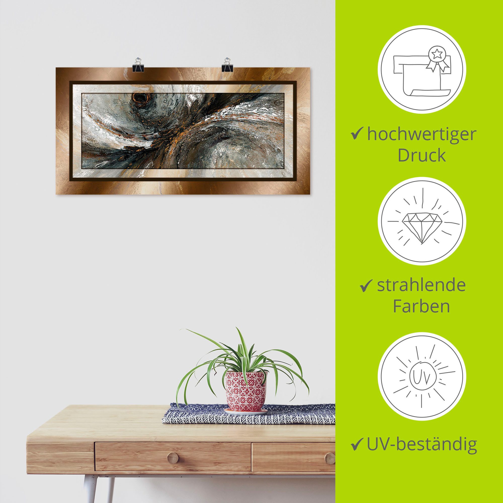 Artland Artprint Goudkleur abstract 2 als artprint van aluminium, artprint voor buiten, artprint op linnen, poster in verschillende maten. maten