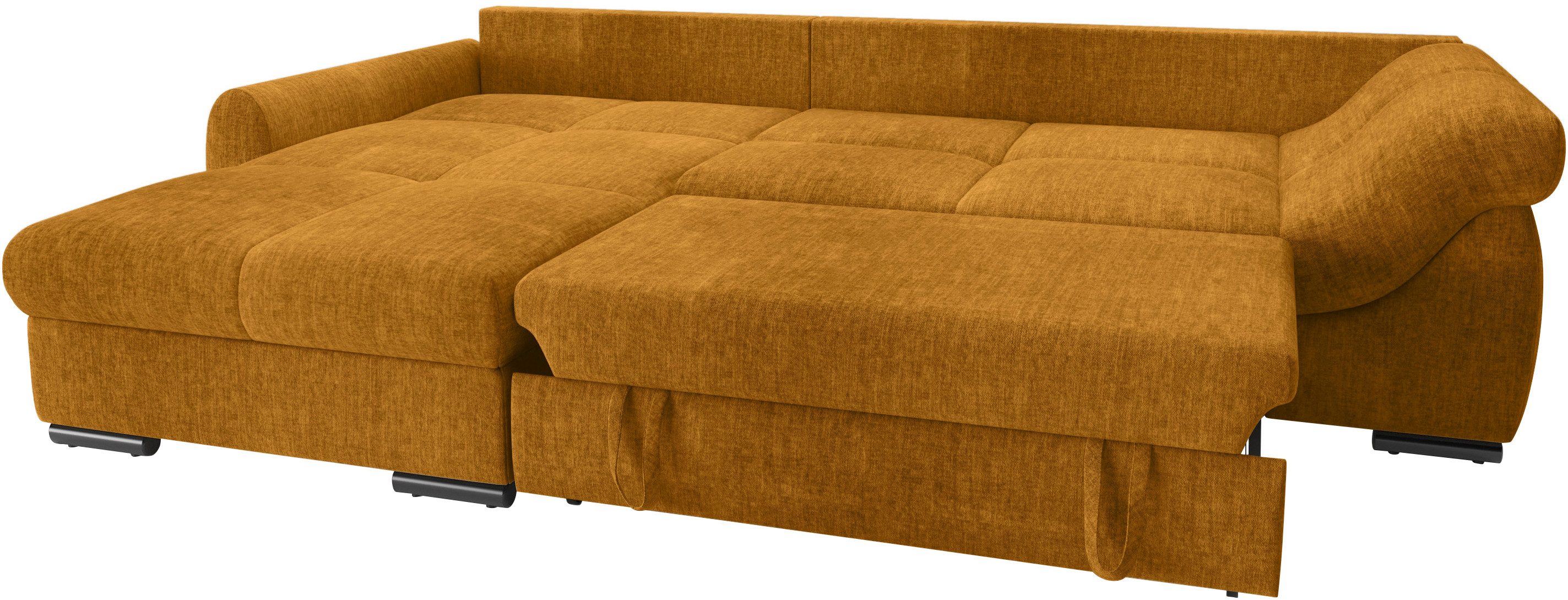 Mr. Couch Hoekbank Livorno L-vorm incl. hoogslaper beduitbreiding, xl bedbox wit gecoat