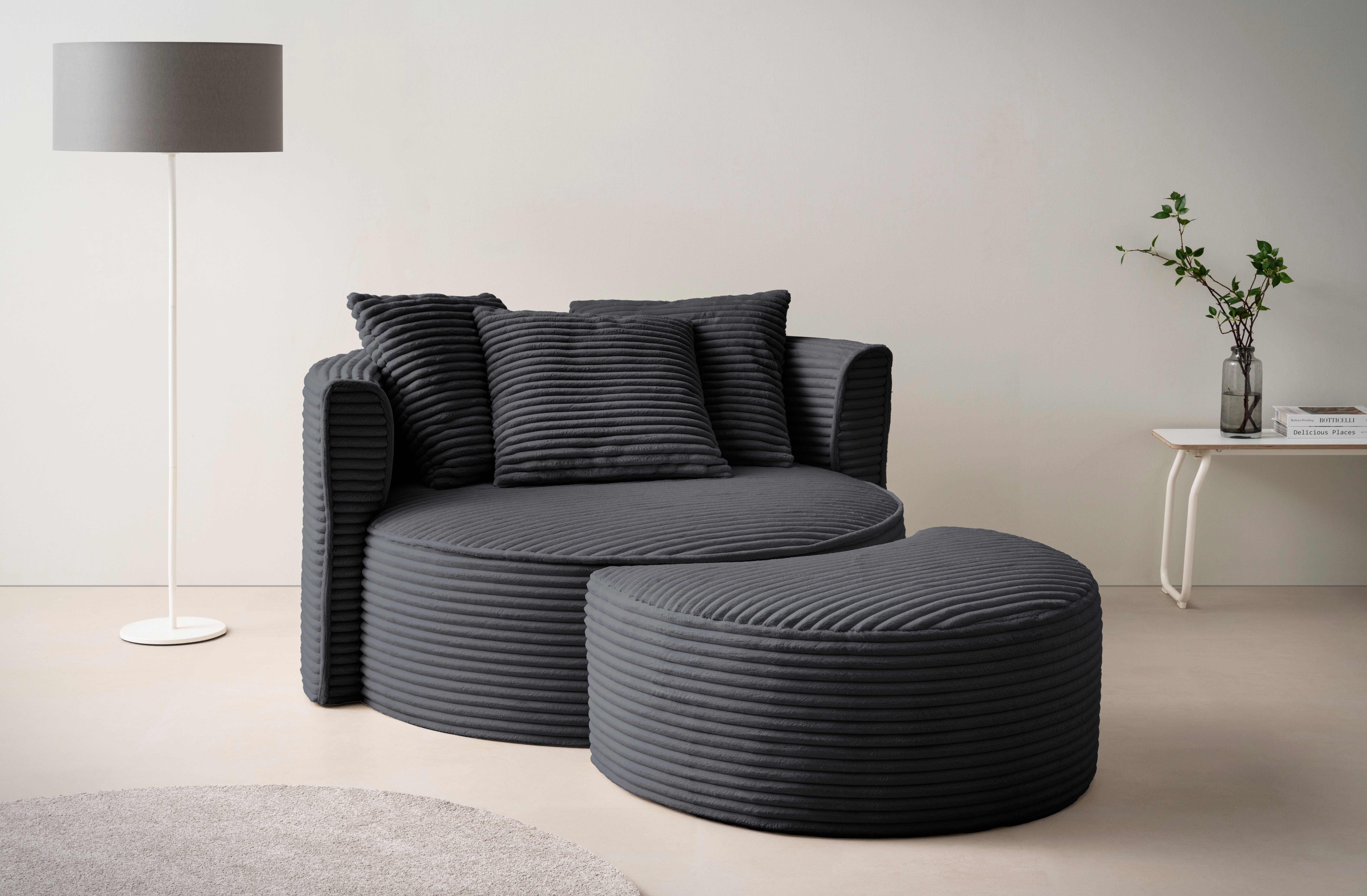 LeGer Home by Lena Gercke XXL-fauteuil Isalie, ronde stoel met voetensteun, leesstoel, loveseat, grote stoel (set) fauteuils grijs