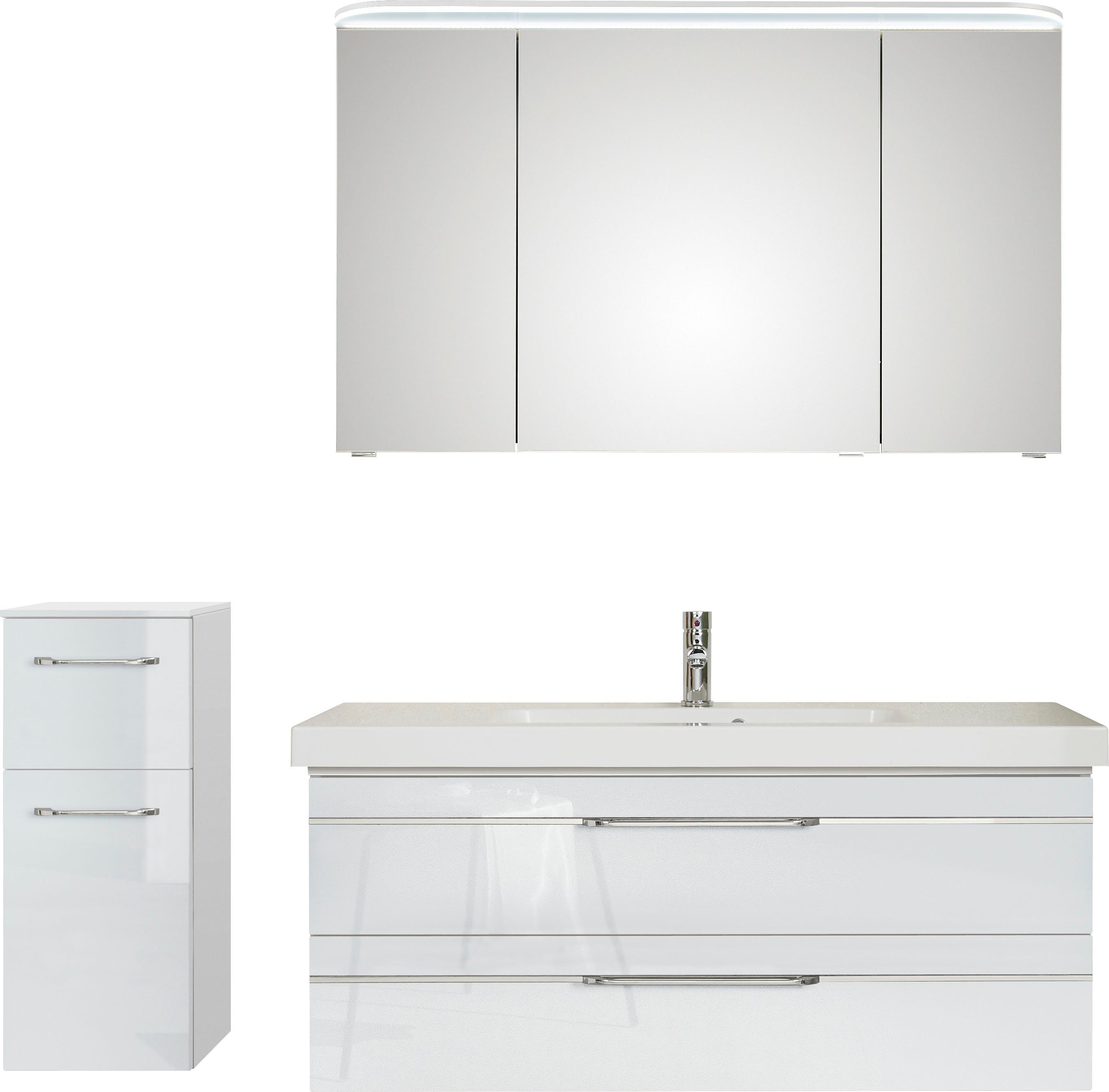 Saphir Badkamerserie Balto sprint 3-delig, mineraalmarmeren wastafel met led-spiegelkast (4-delig) badmeubelsets wit